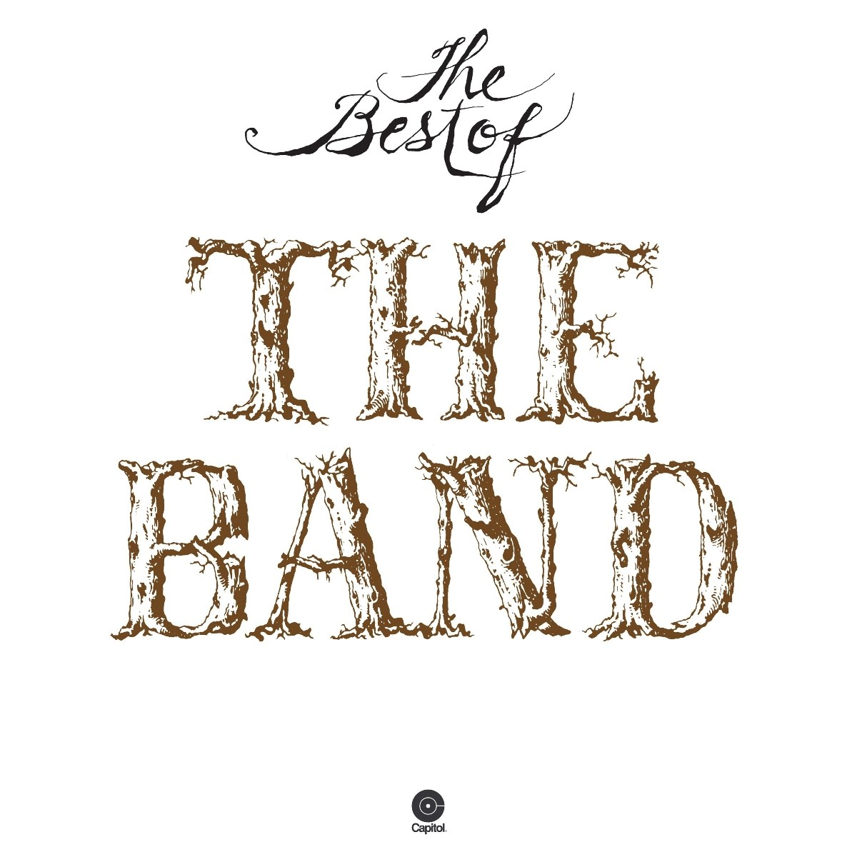 Il testo "Best of" "THE BAND" in carattere simile ad albero su sfondo bianco.