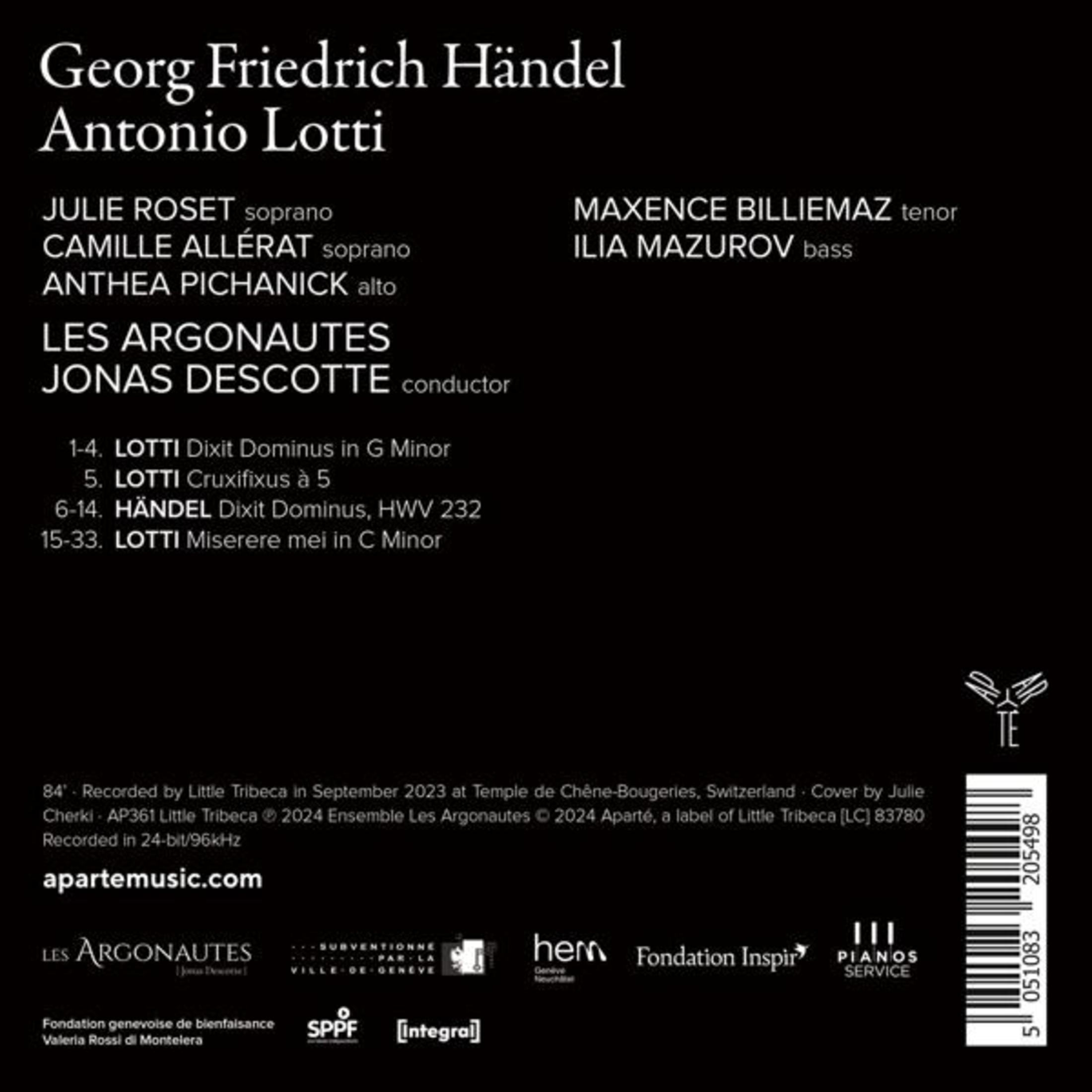 Copertina dell'album con compositori, cantanti, ensemble e opere.