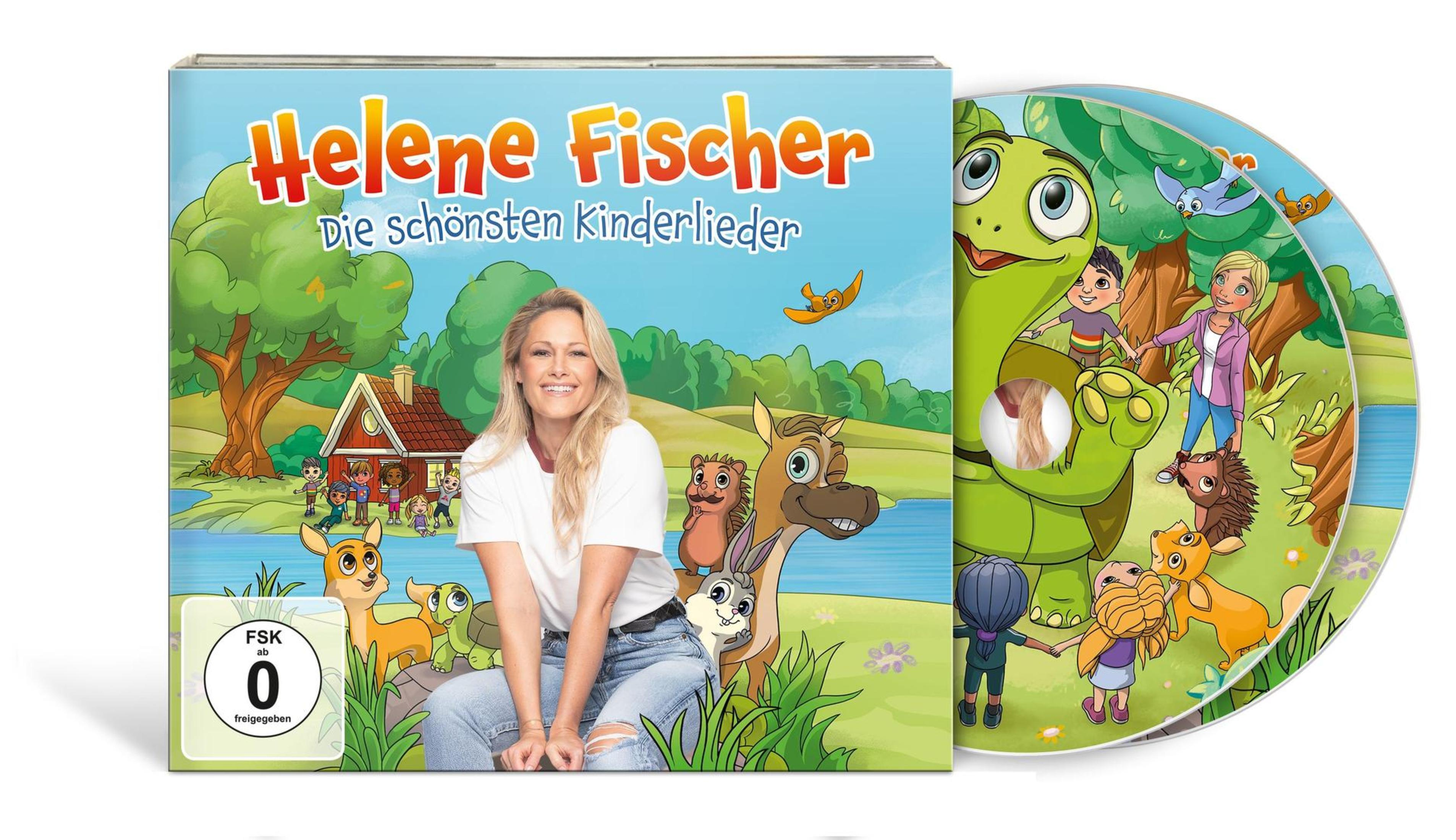Helene Fischer Kinderliedjes CD-hoes met cartoon dieren en kinderen.