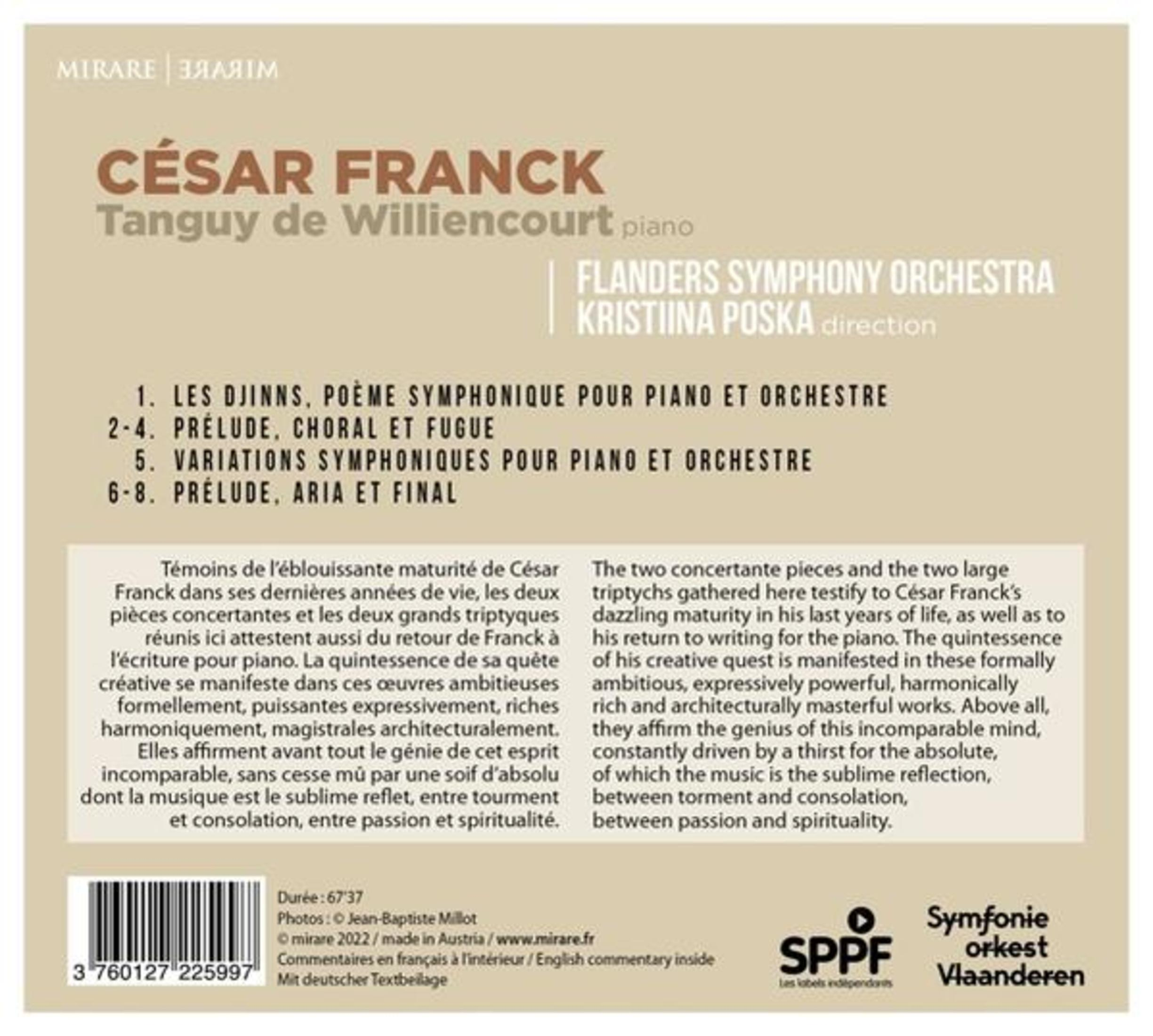 Copertina CD con titolo, compositore, direttore e lista brani per César Franck.