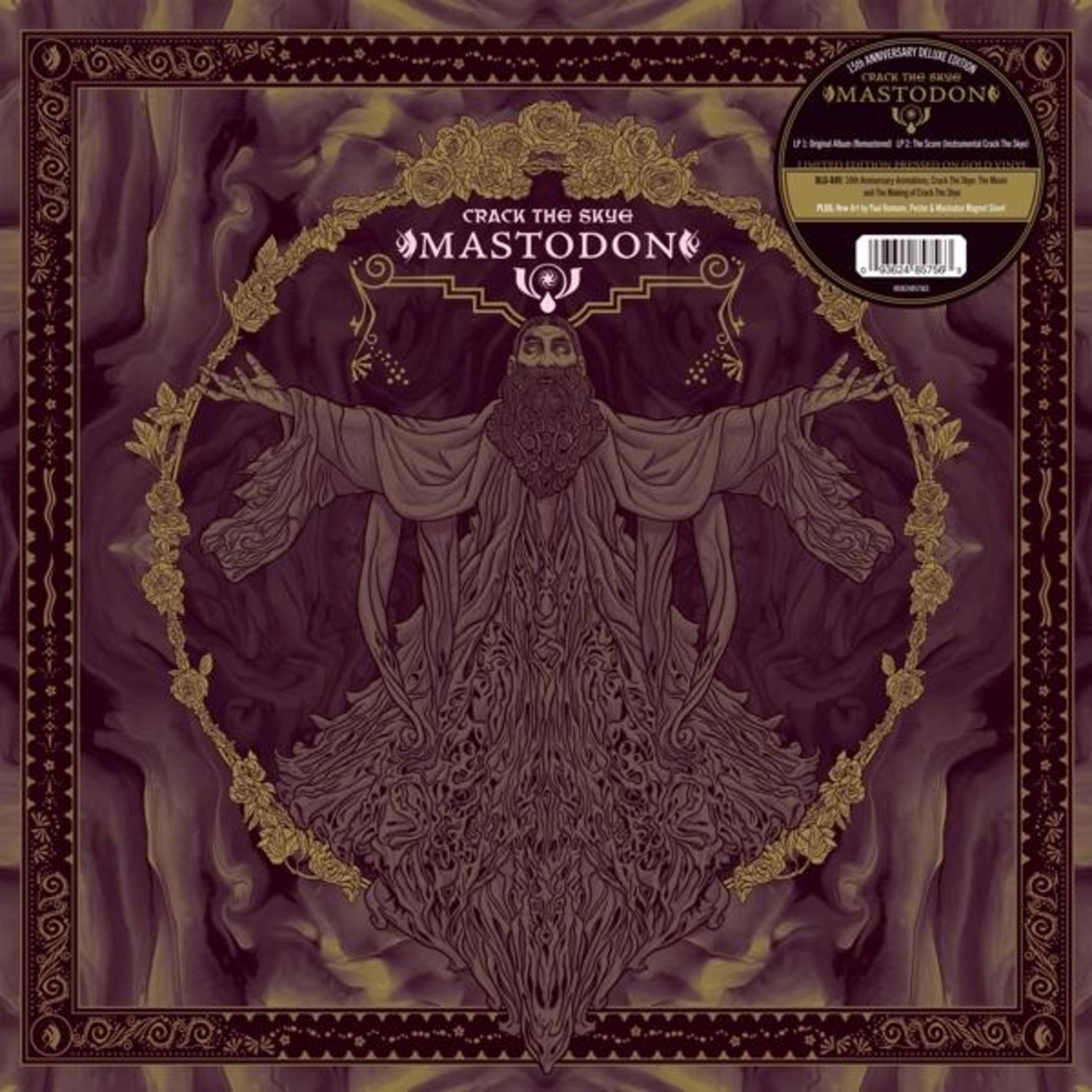 Copertina album Mastodon Crack the Skye con uomo barbuto in vesti.