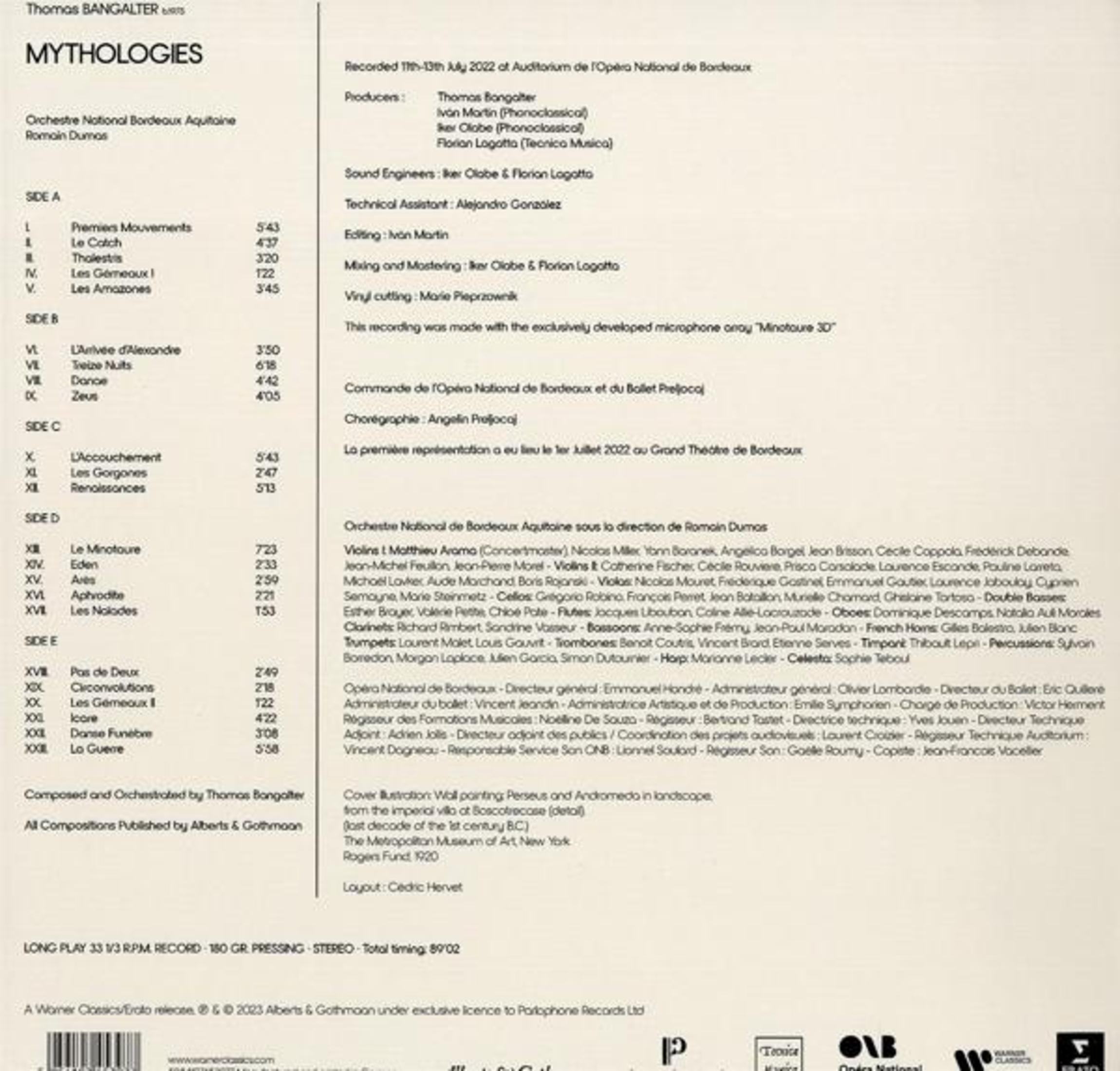 Copertina dell'album 'Mythologies' di Thomas Bangalter con tracklist e dettagli.