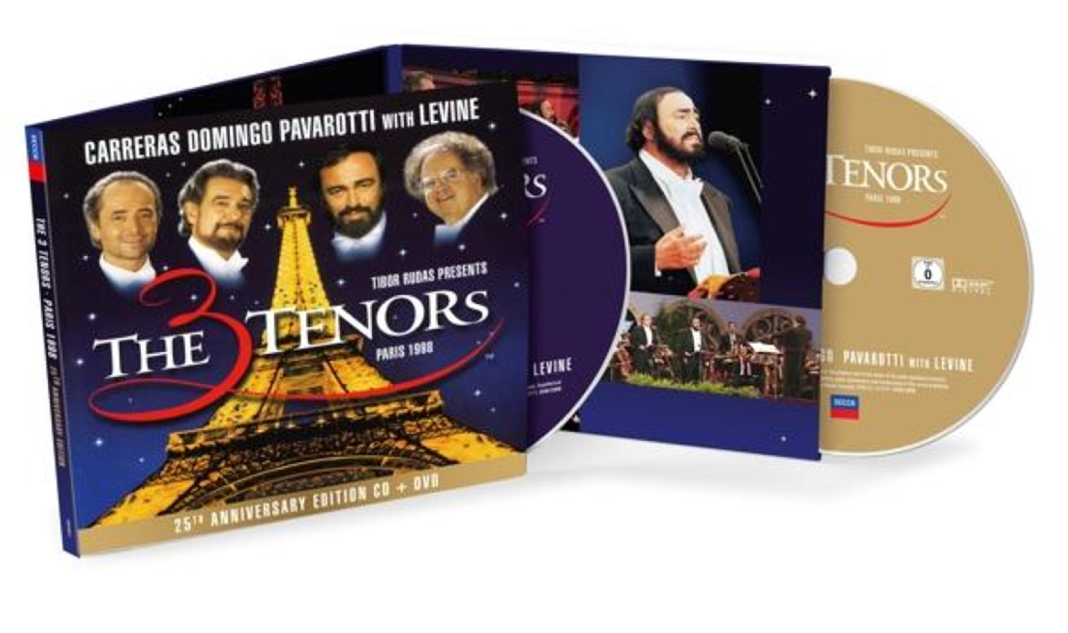 Copertina CD e DVD dei 3 Tenori con la Torre Eiffel, Parigi 1998.