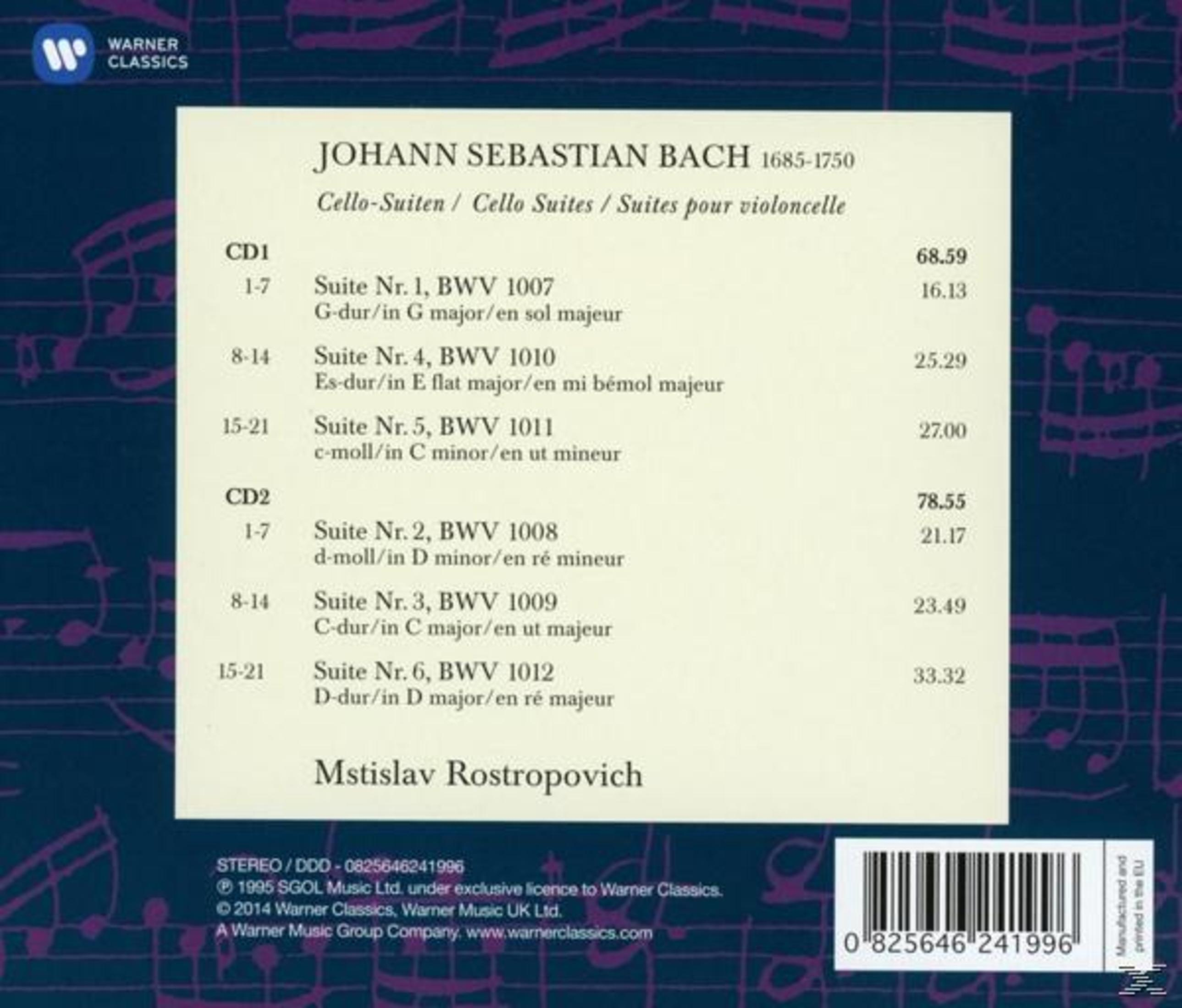 Copertina CD delle Suite per violoncello di Bach, eseguite da Mstislav Rostropovich.