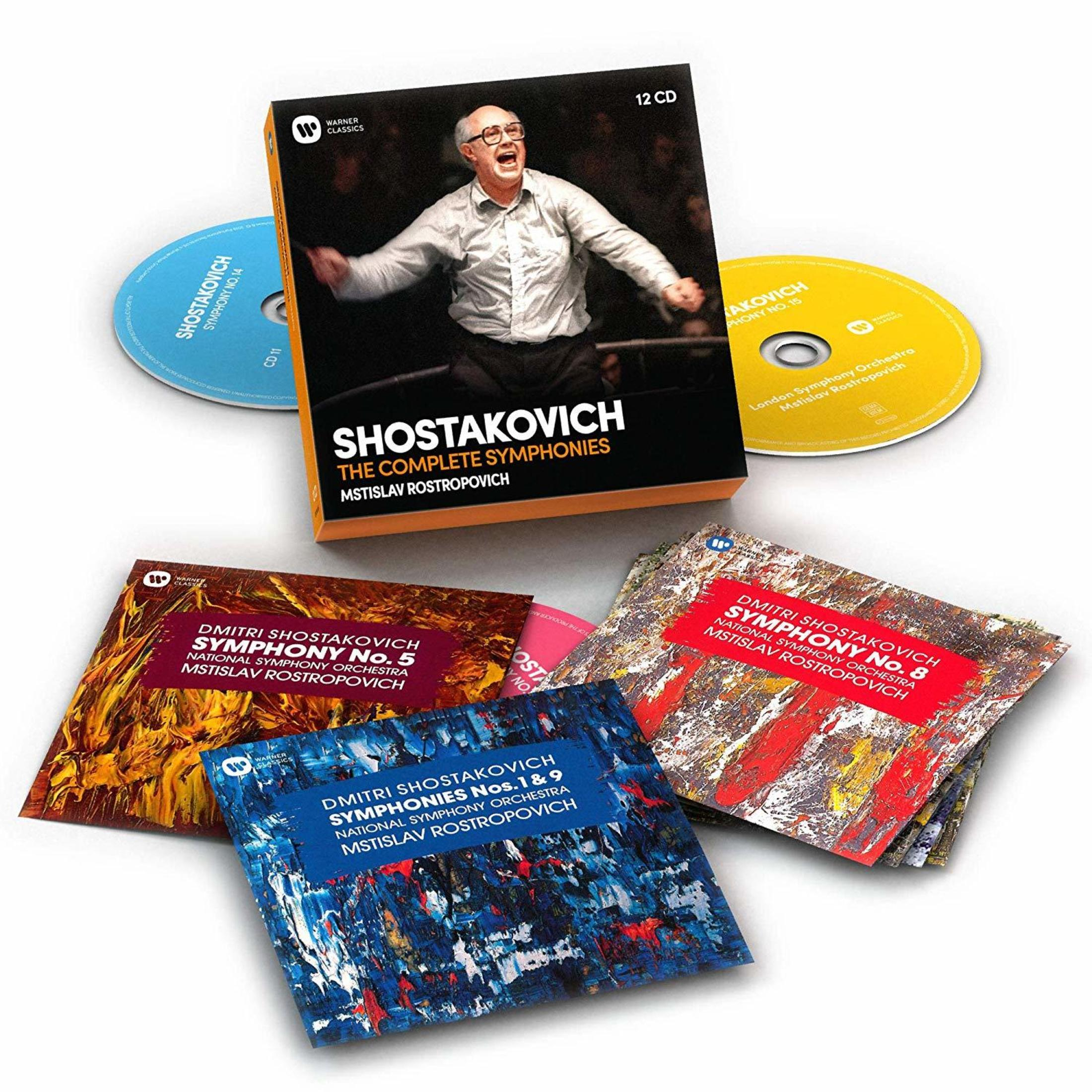 Box di CD "Shostakovich: Le Sinfonie Complete" con il direttore Rostropovich.