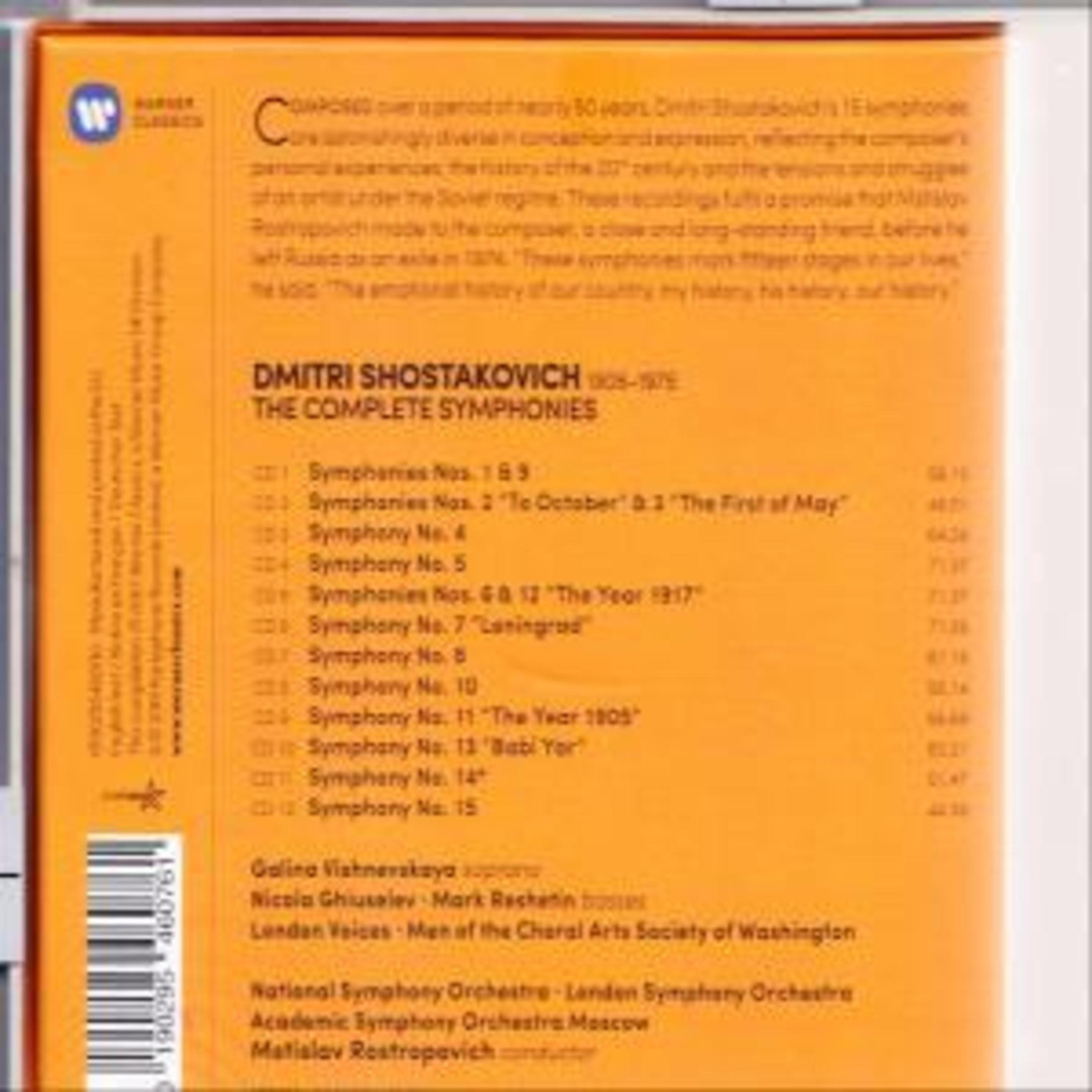 Copertina CD con sinfonie, titoli ed esecutori di Dmitri Shostakovich.