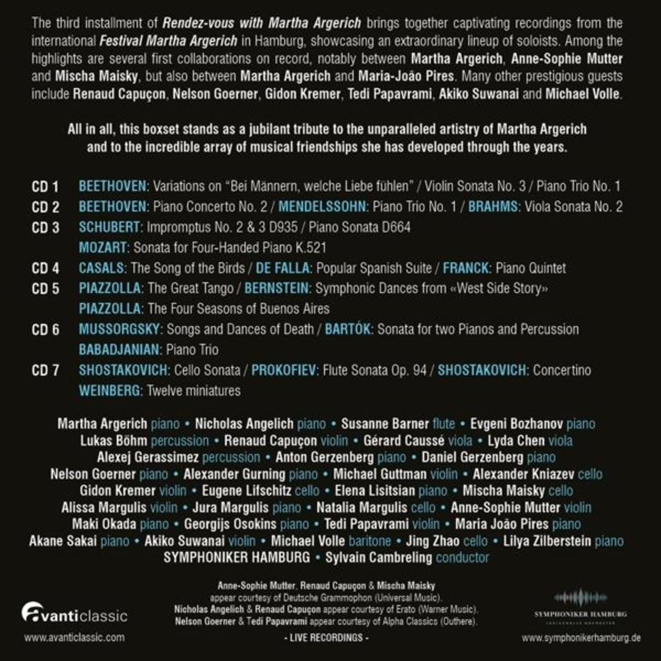 Elenco CD con compositori, opere e musicisti per Rendez-vous di Martha Argerich.