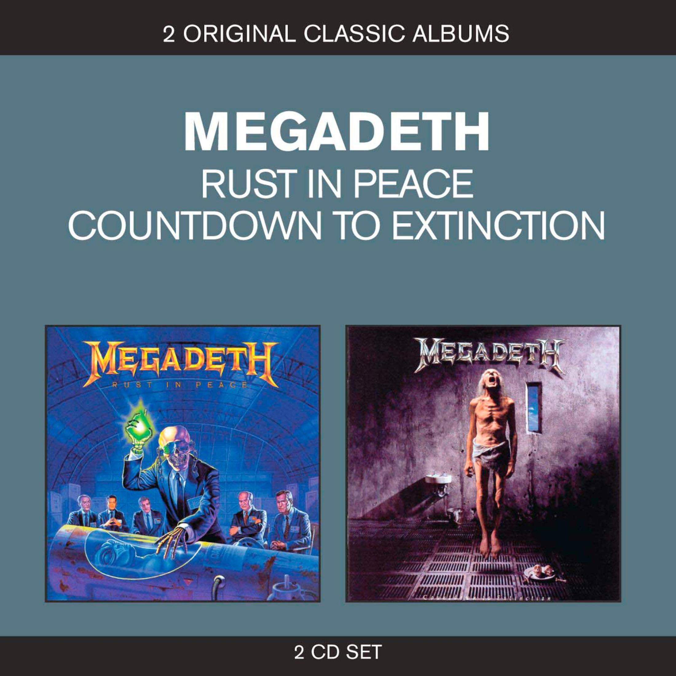 Copertina album Megadeth: "Rust in Peace" a sinistra, "Countdown to Extinction" a destra.