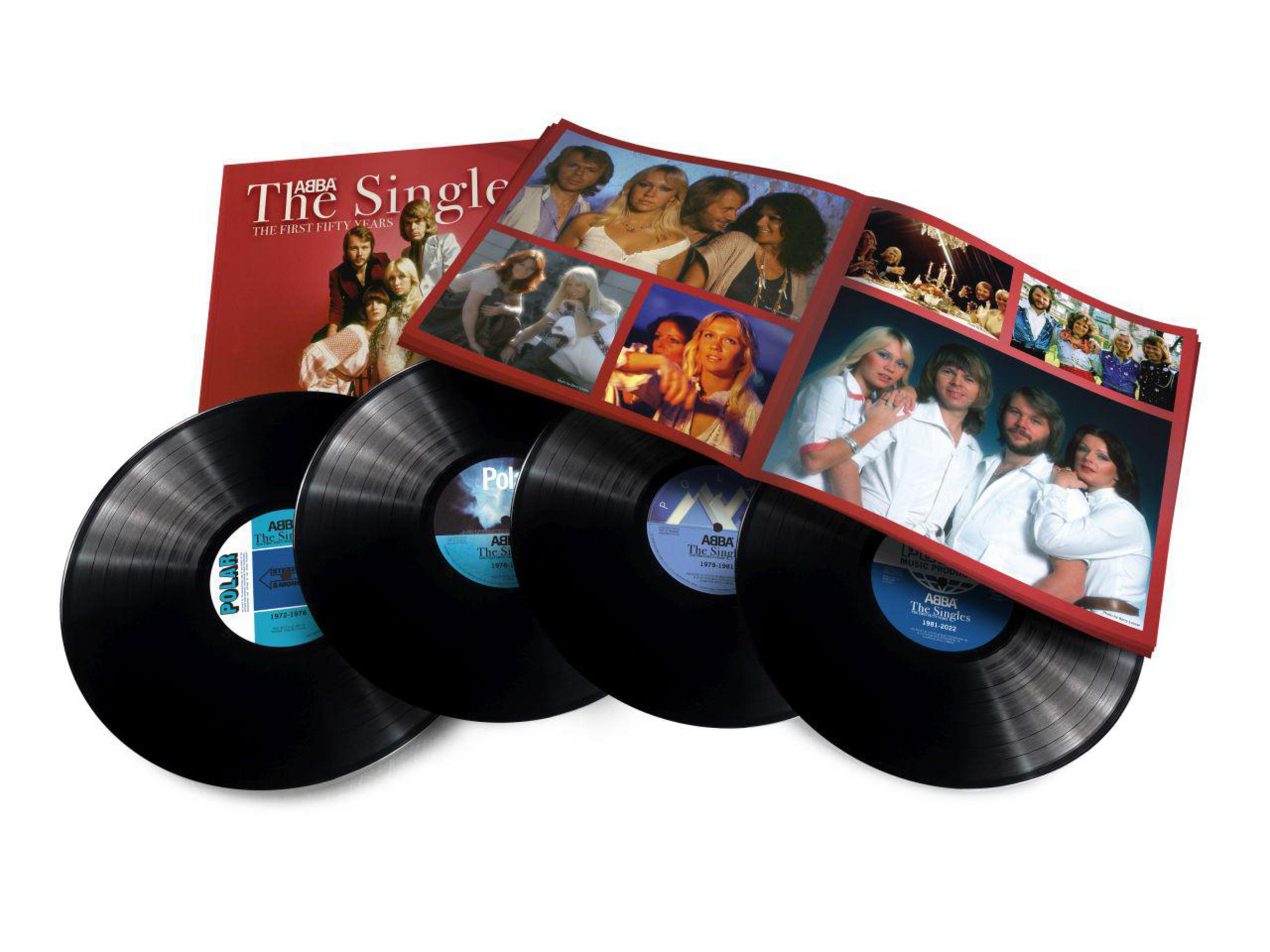 Box set in vinile "The Singles" degli ABBA con foto della band.