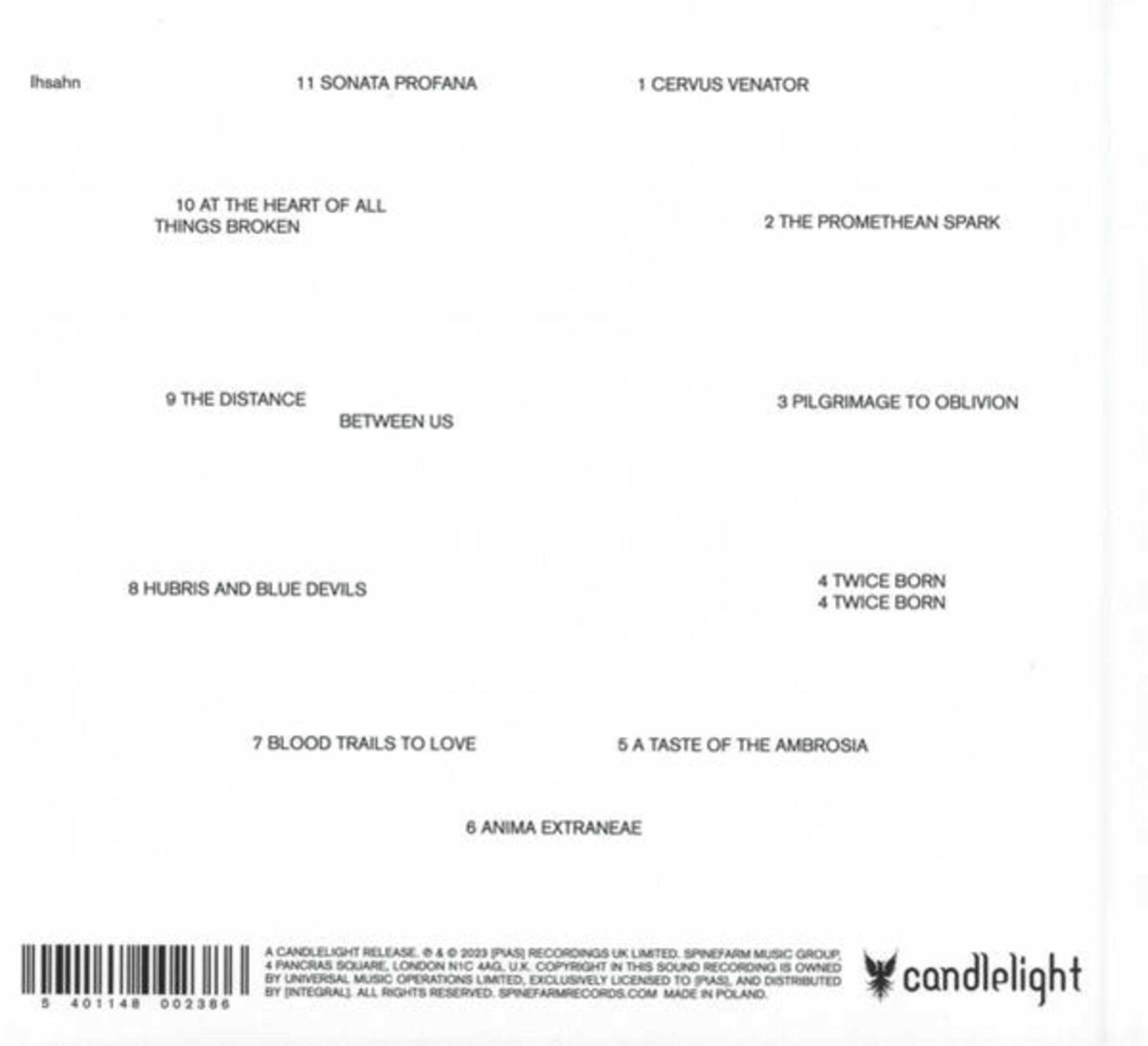 Elenco di brani musicali con numeri e nomi, codice a barre e logo in basso.