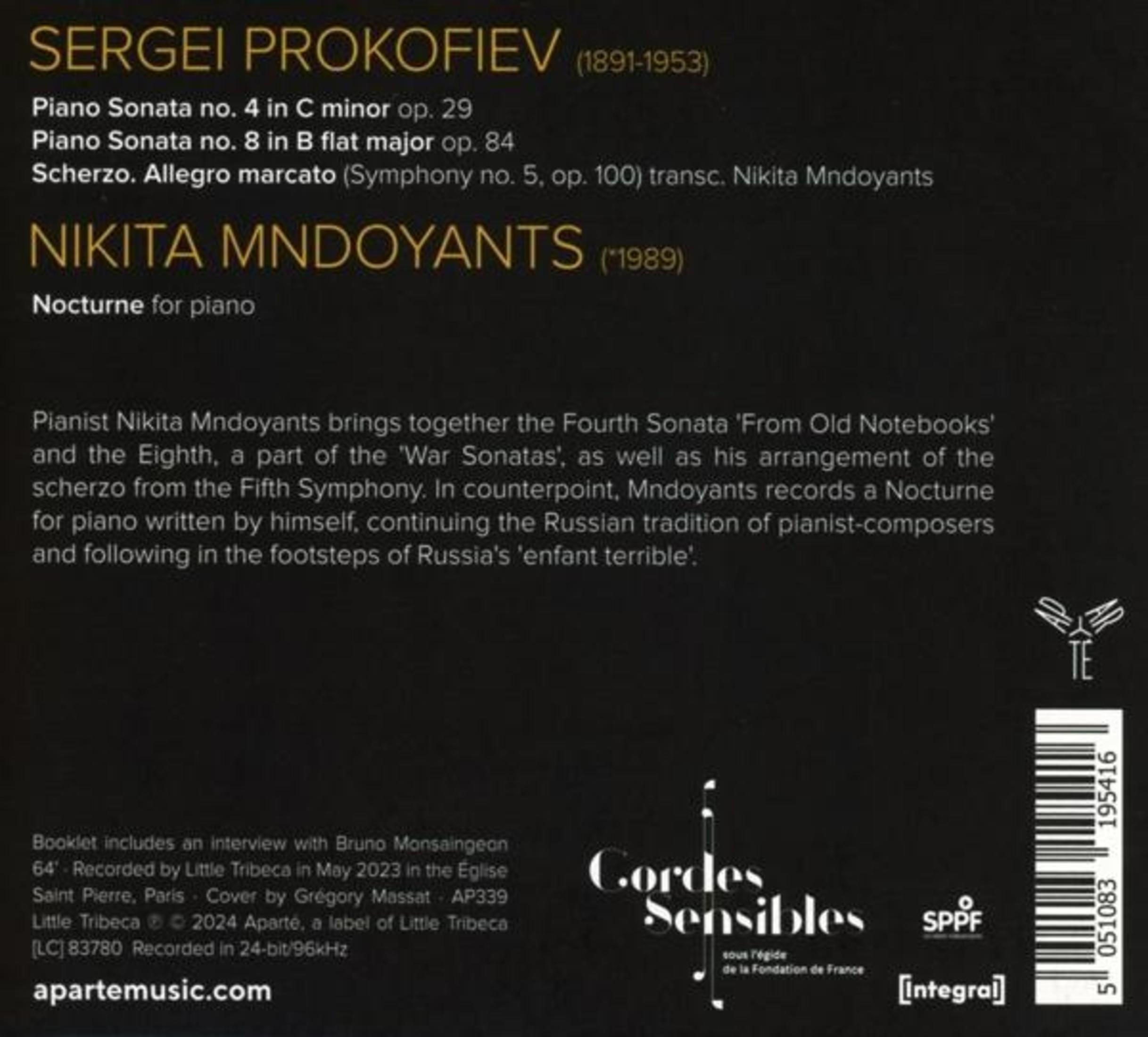 Copertina CD Prokofiev & Mndoyants. Elenca sonate e dettagli notturni.