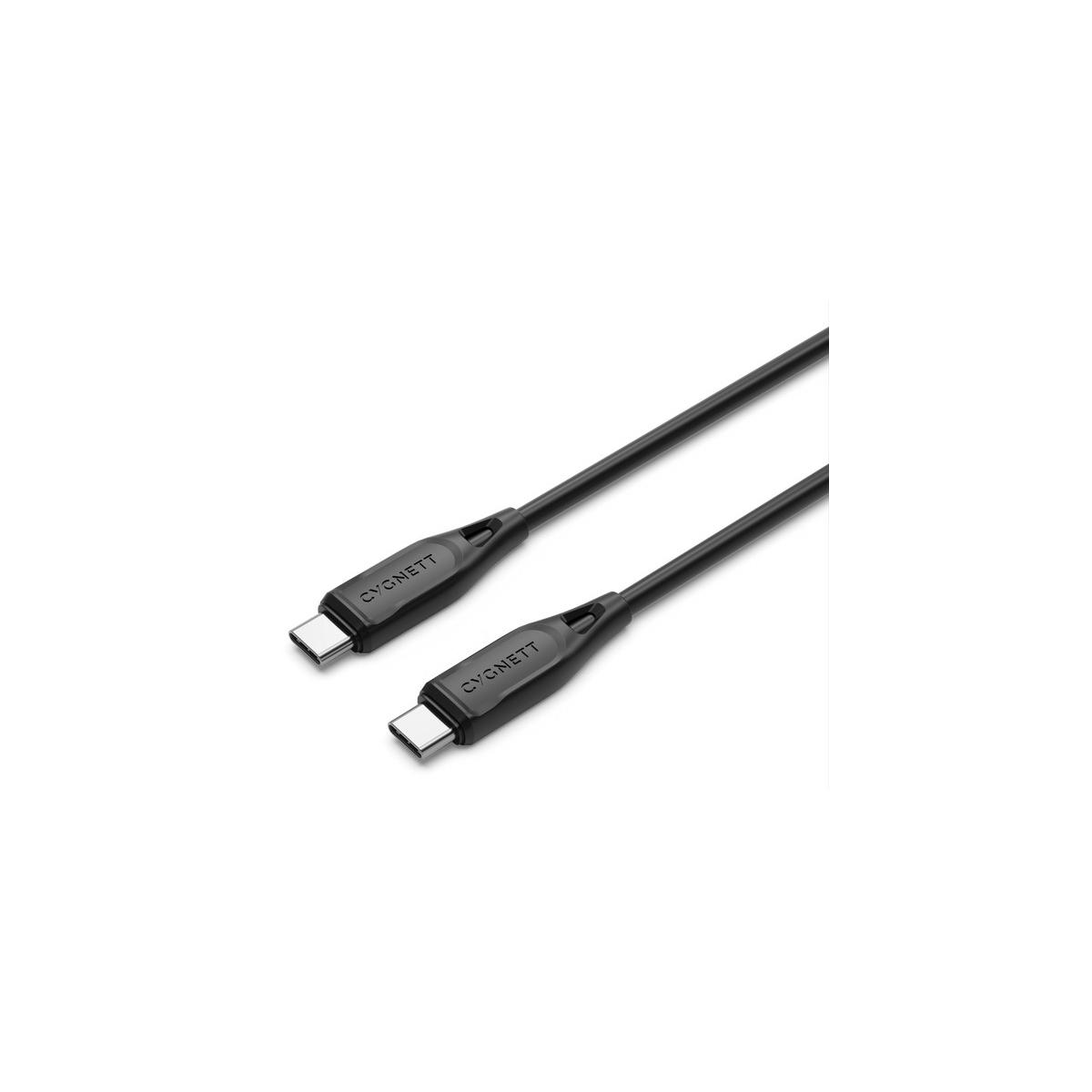 Zwei schwarze USB-C-Kabel mit dem Cygnett-Logo auf den Anschlüssen.