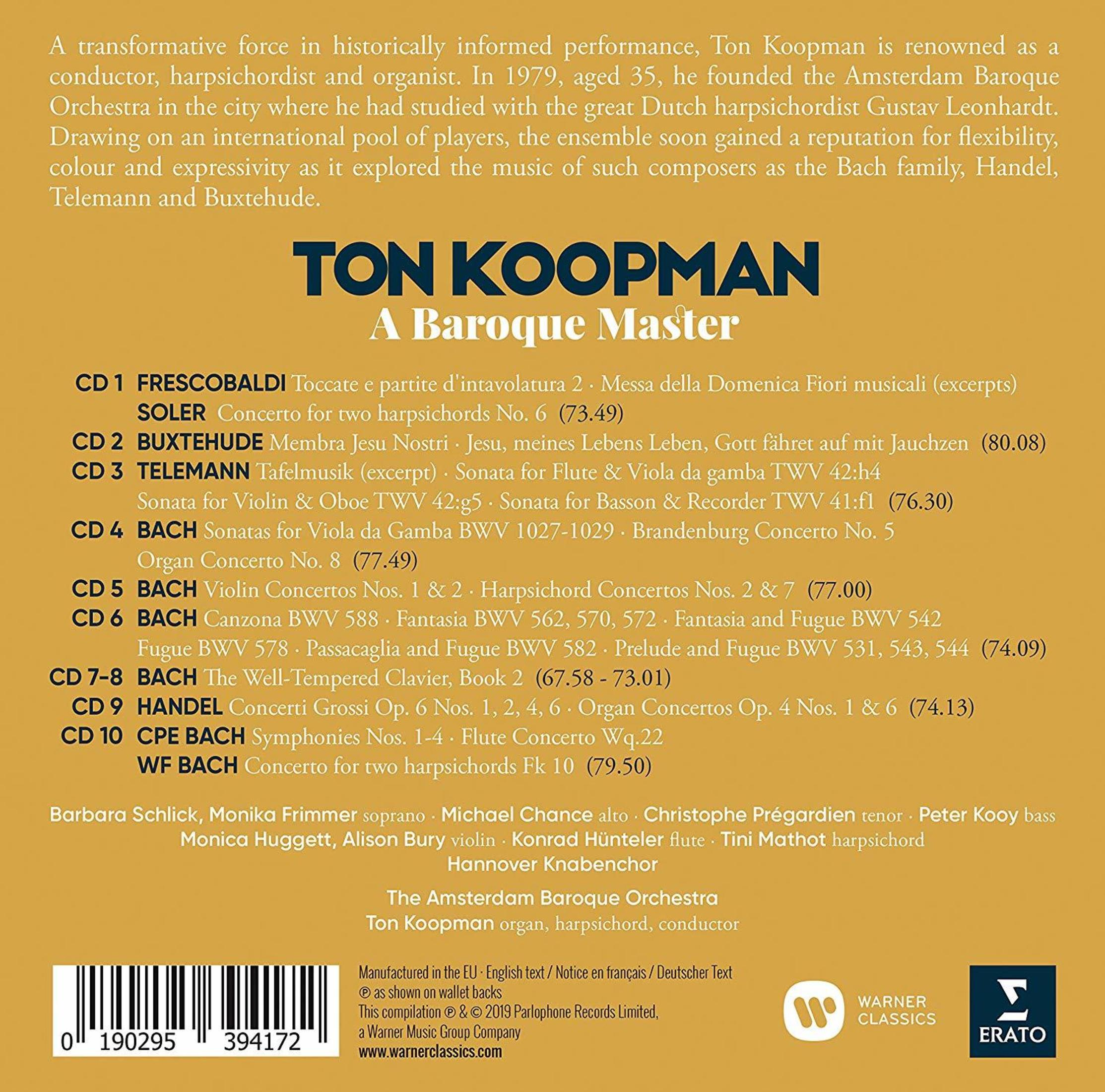 Copertina album con brani di Bach, Handel, Telemann, Buxtehude, eseguiti da Ton Koopman.