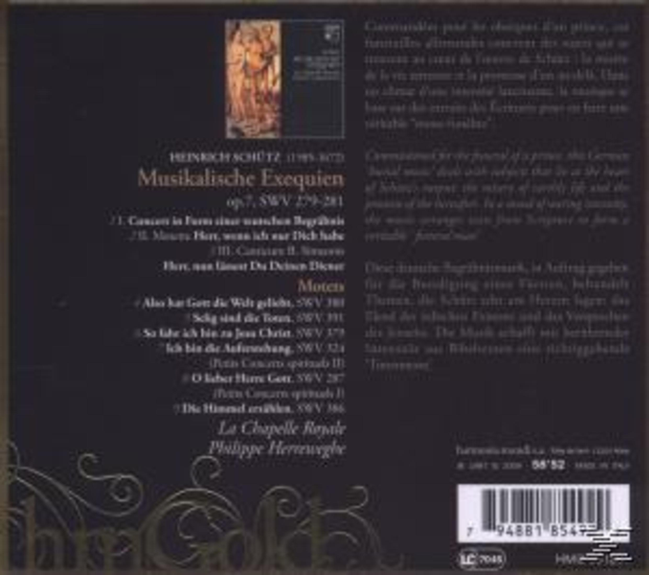 Copertina CD "Musikalische Exequien" di Heinrich Schutz con elenco brani.