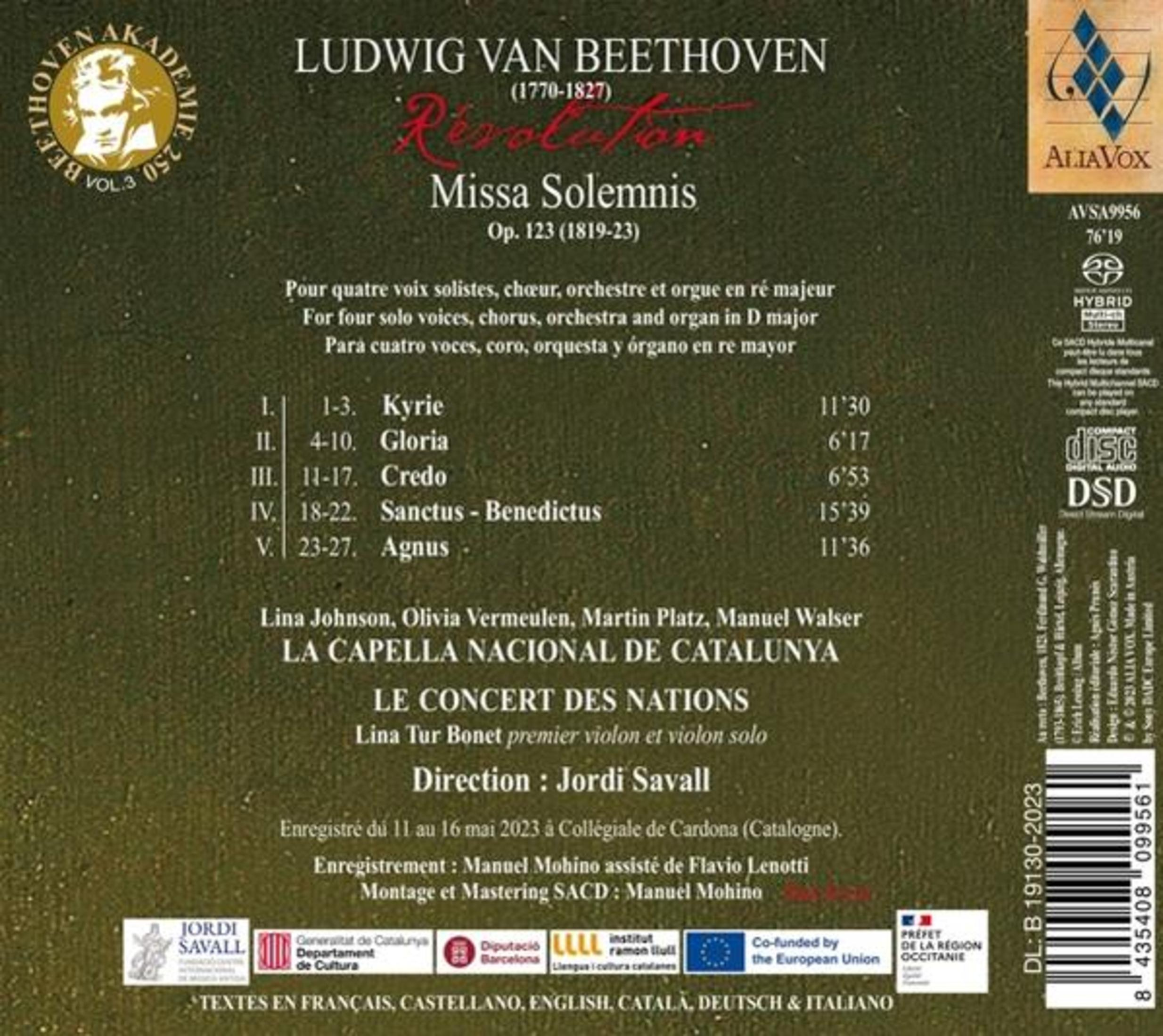 CD-hoes voor Beethovens "Missa Solemnis" met tracklijst en artiesten.