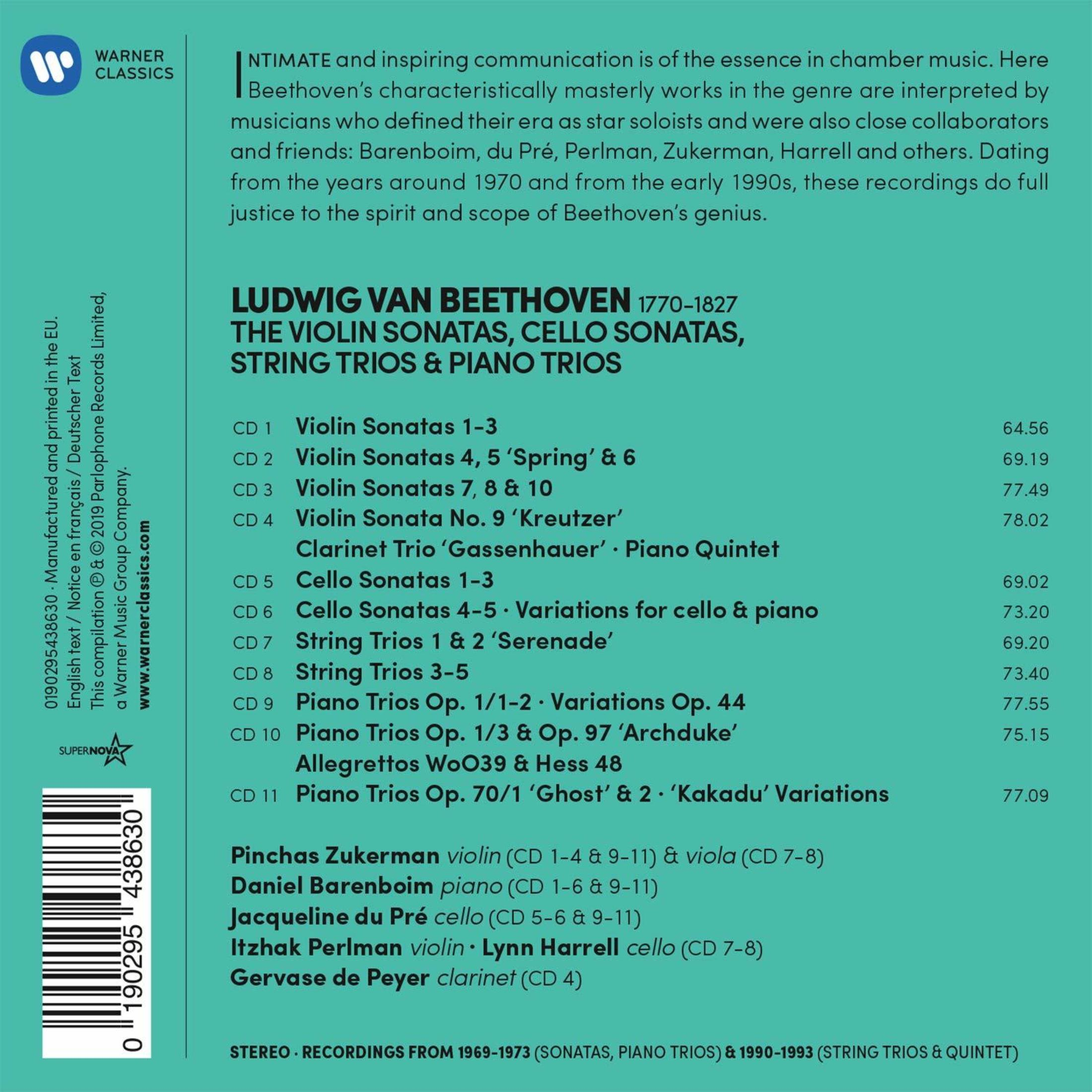 Copertina CD con testo: Sonate per violino, violoncello, trii d'archi e trii con pianoforte di Beethoven.