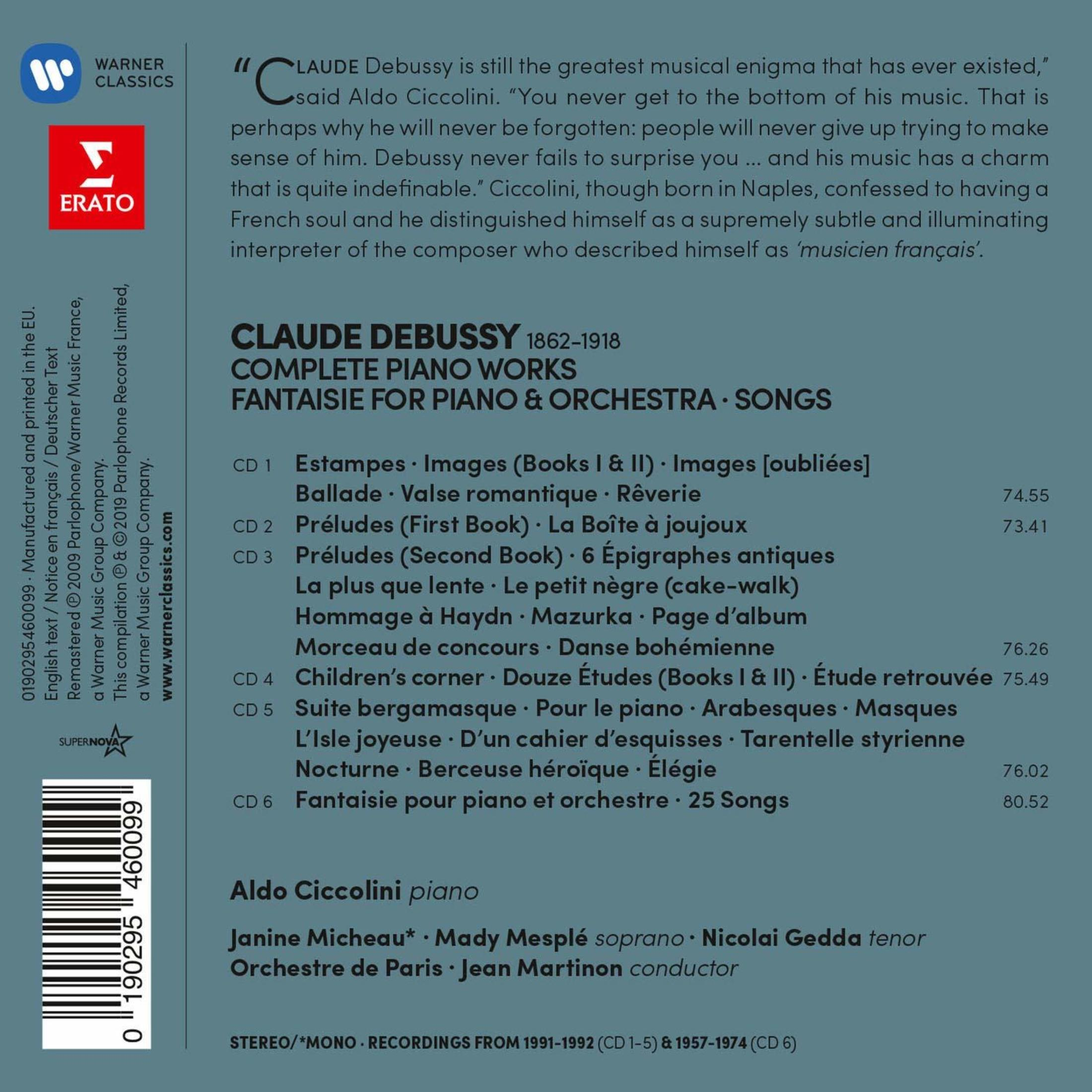 CD-hoes van Claude Debussy's Complete Piano Works met Aldo Ciccolini.