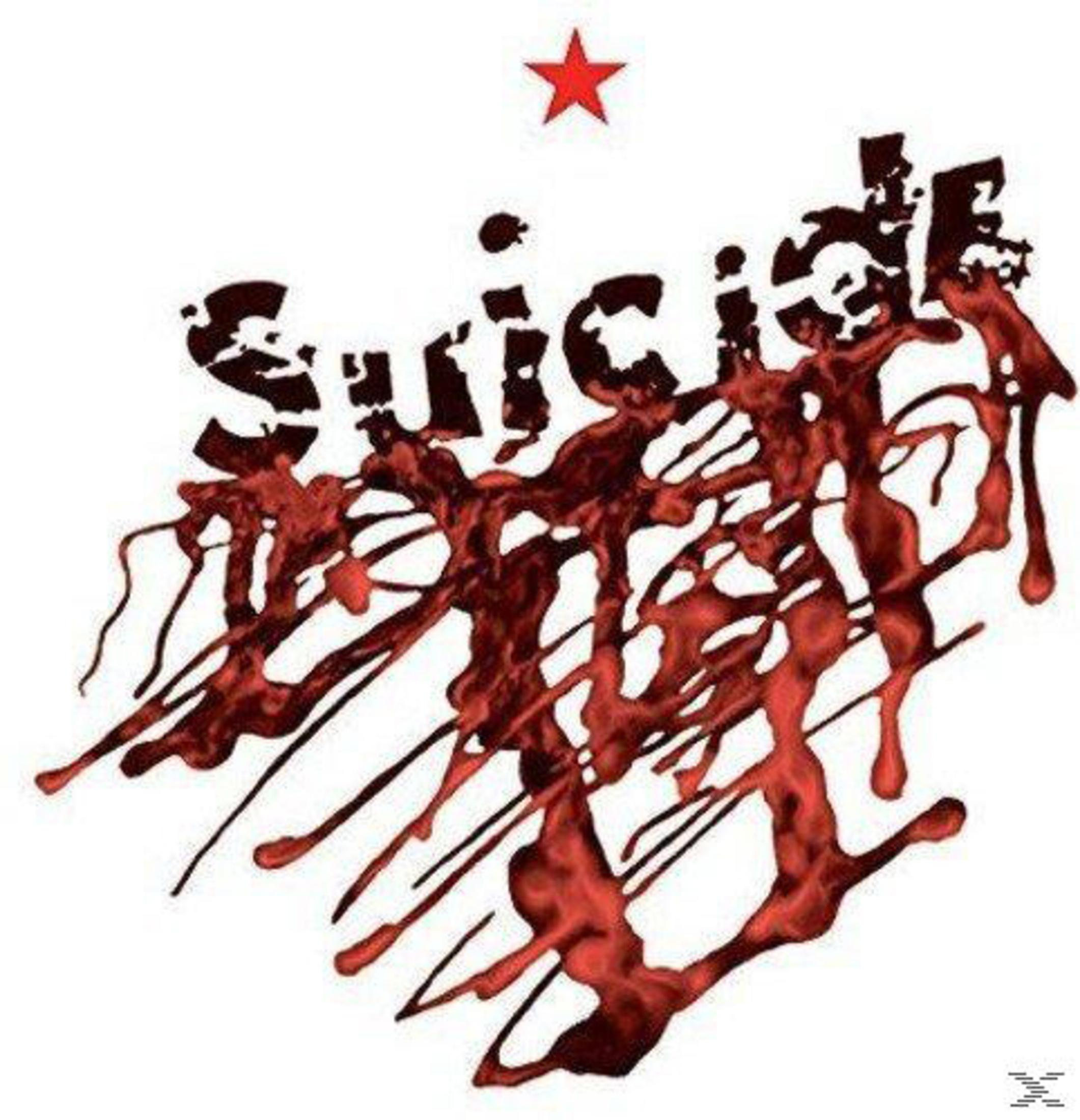 Un simbolo di stella rossa sopra la parola Suicide in lettere rosso sangue.