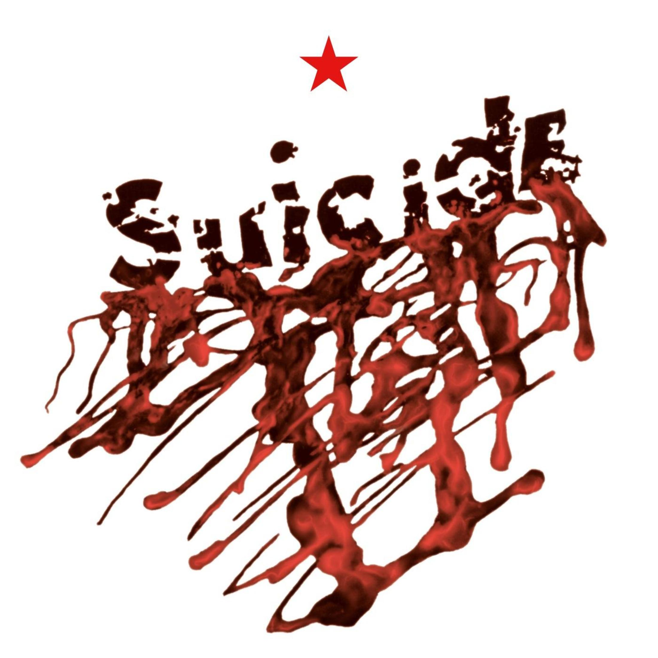 Una stella rossa sopra la parola "Suicidio" in lettere insanguinate.