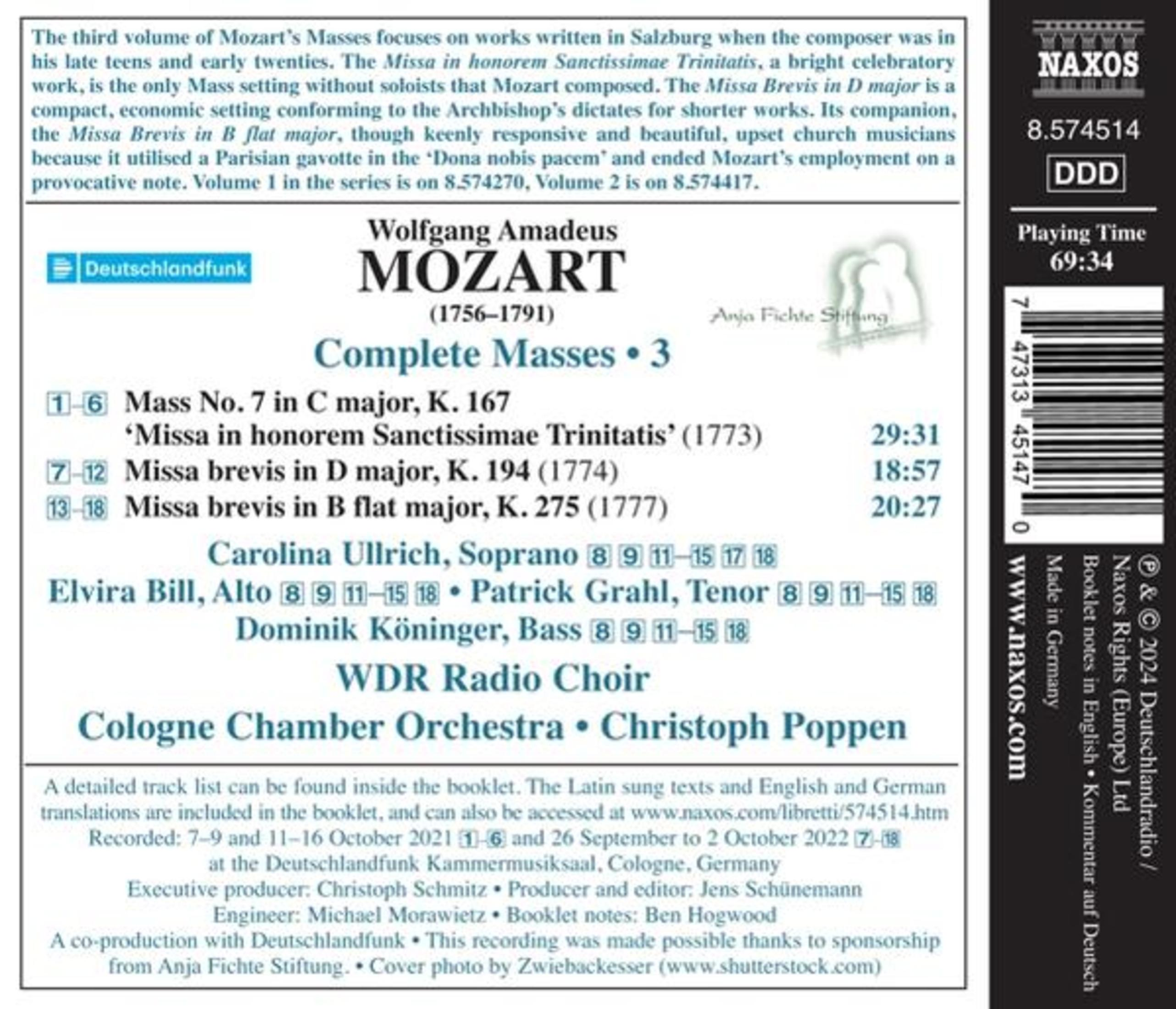 Copertina CD con Messe di Mozart, artisti e titoli.