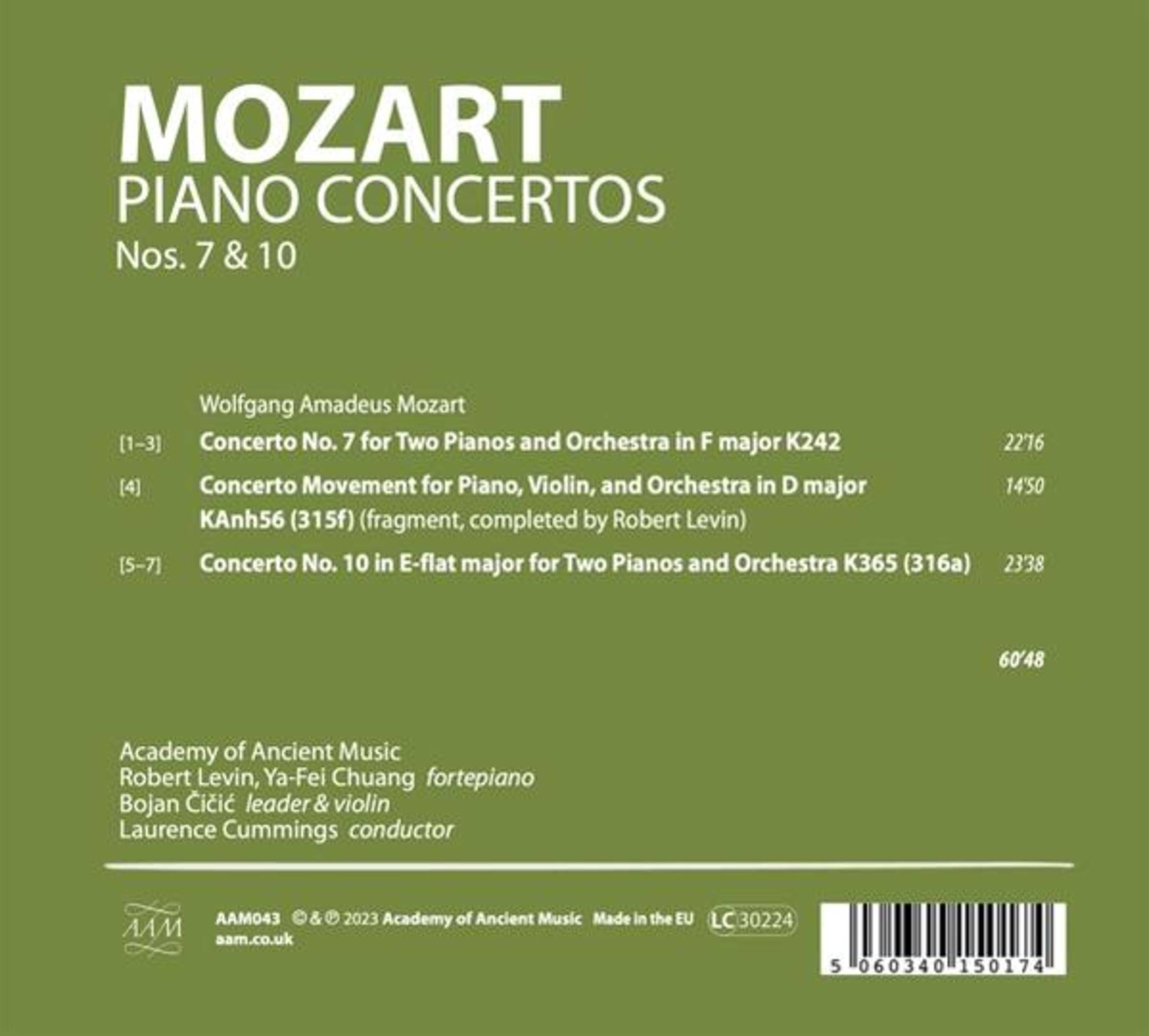 Copertina album Concerti per pianoforte Mozart 7 & 10, elenco opere ed esecutori.