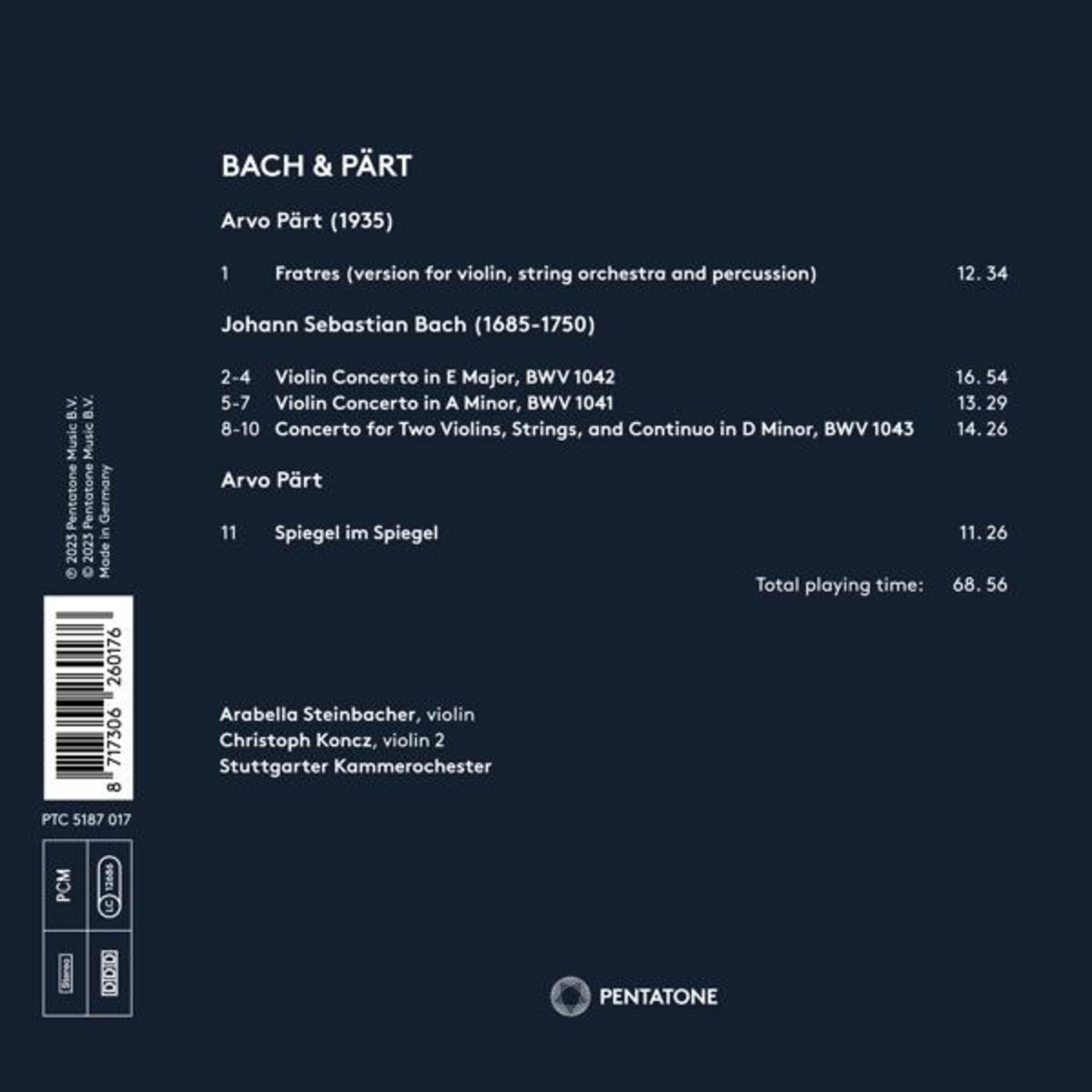 Retro copertina album con opere di Bach e Pärt, artisti e titoli.