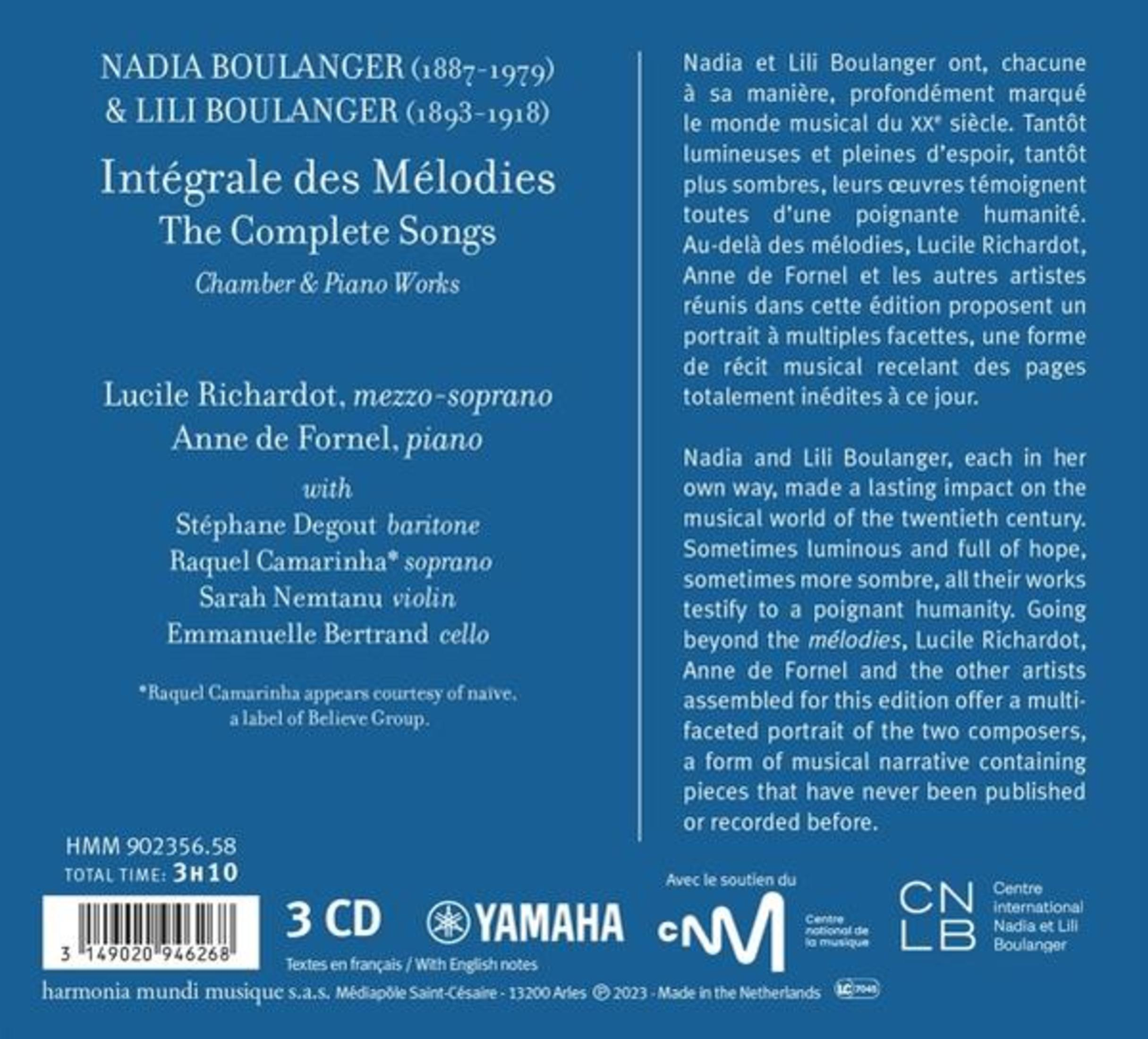 Copertina CD con canzoni di Nadia & Lili Boulanger, artisti e dettagli. 3 CD.