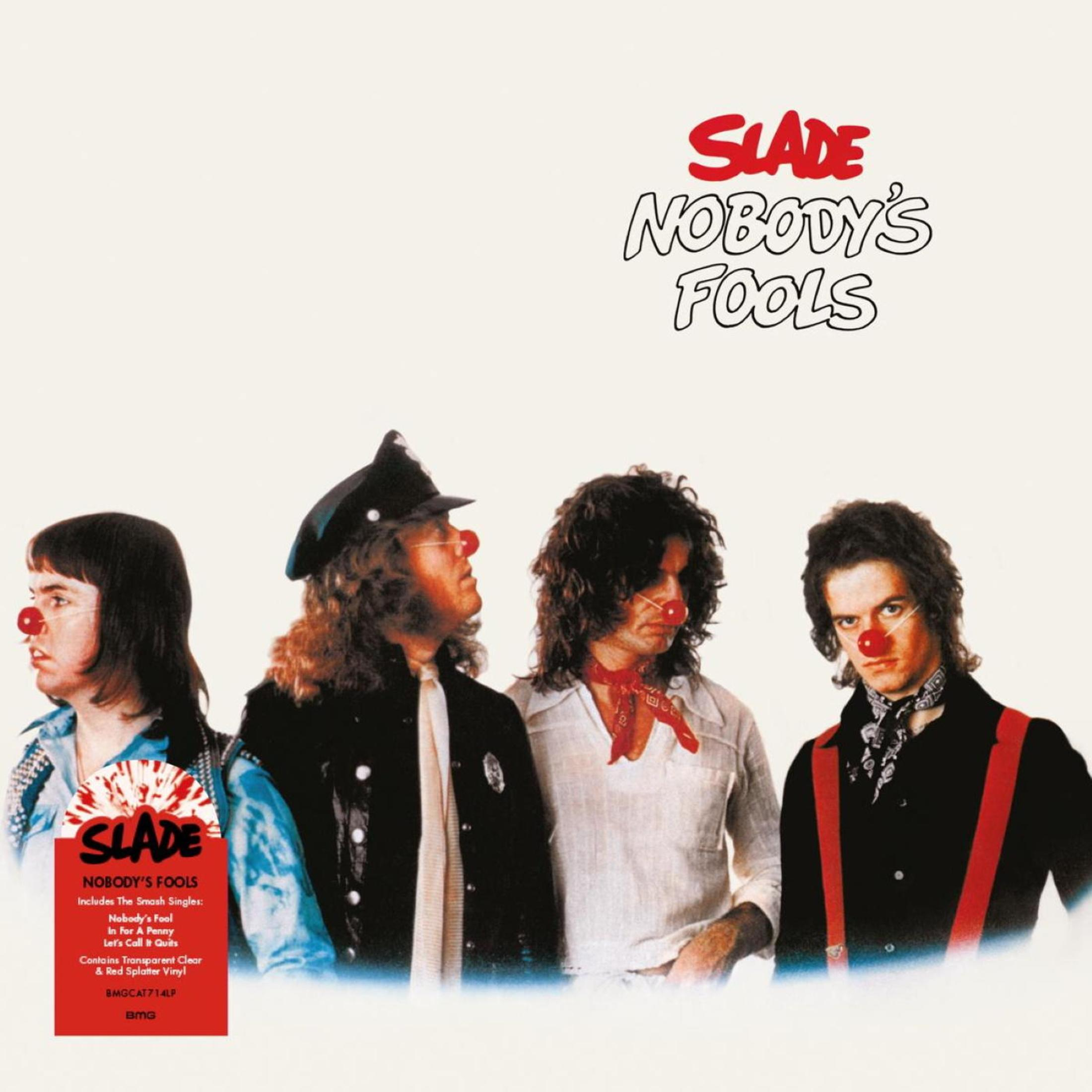 Quattro uomini con il naso rosso posano per la copertina di un album.