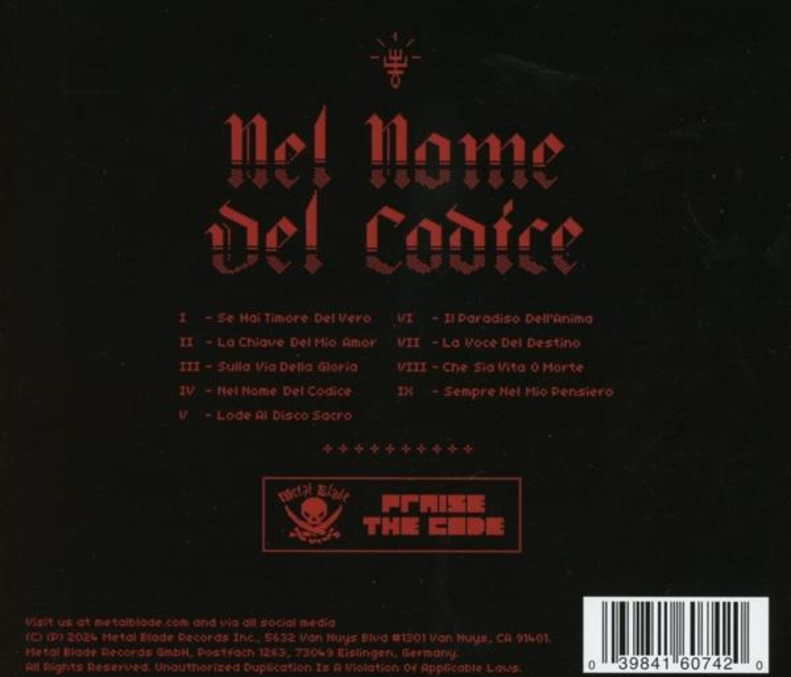 Copertina album nera con testo rosso. Titolo in alto, lista tracce al centro.