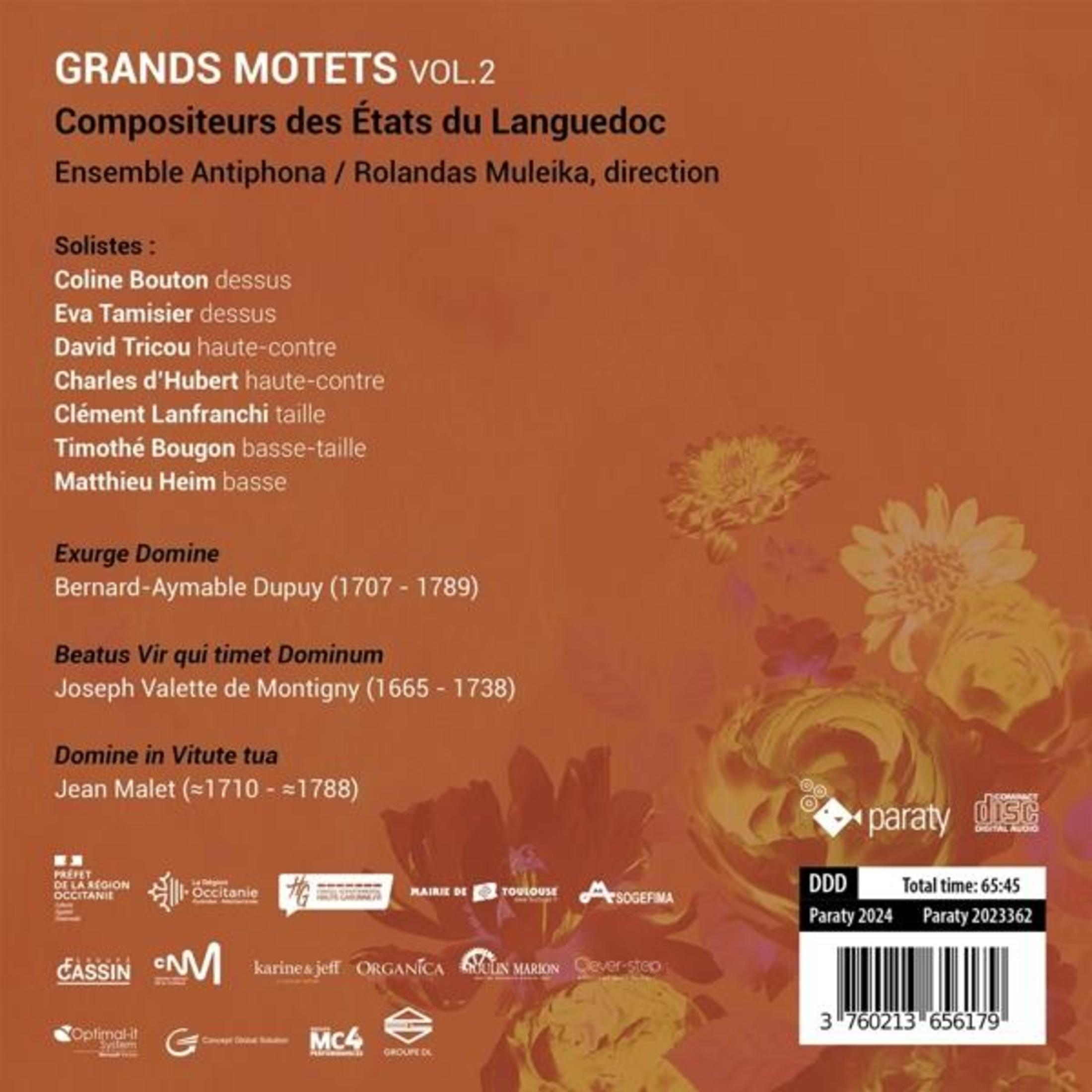 CD-hoes met titel, componisten, solisten en logo's. Bloempatroon op de achtergrond.