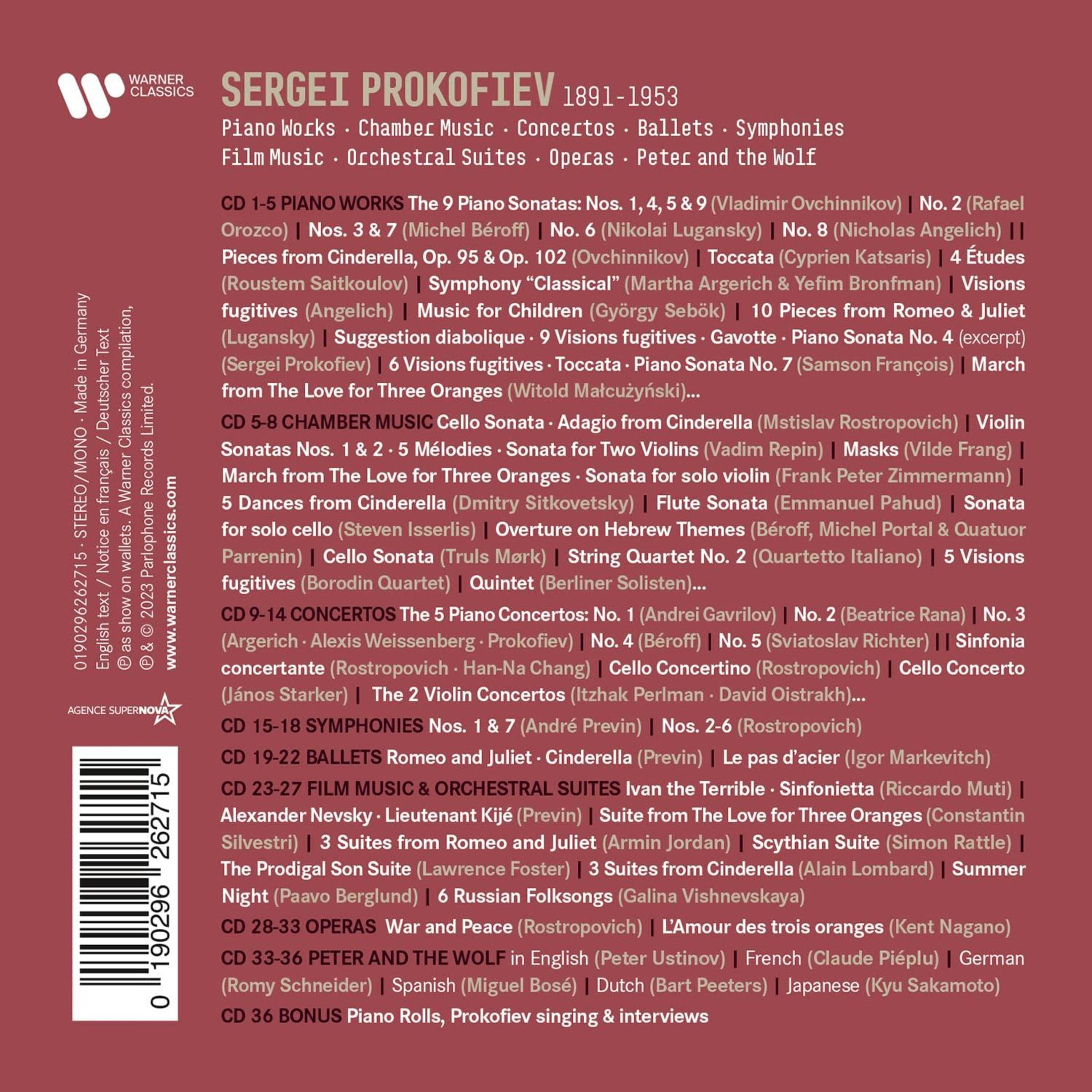 Copertina di Sergei Prokofiev 1891-1953, elenco opere con CD.
