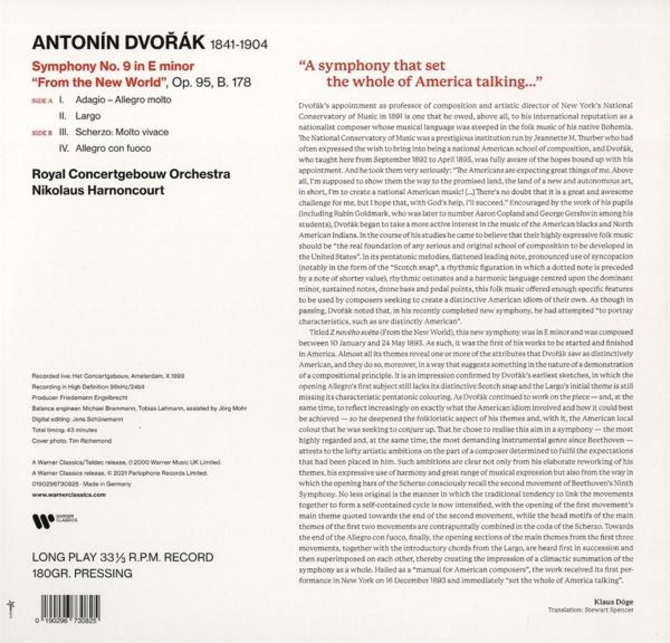 Spartito della 9ª Sinfonia di Dvořák, con dettagli di registrazione e personale.