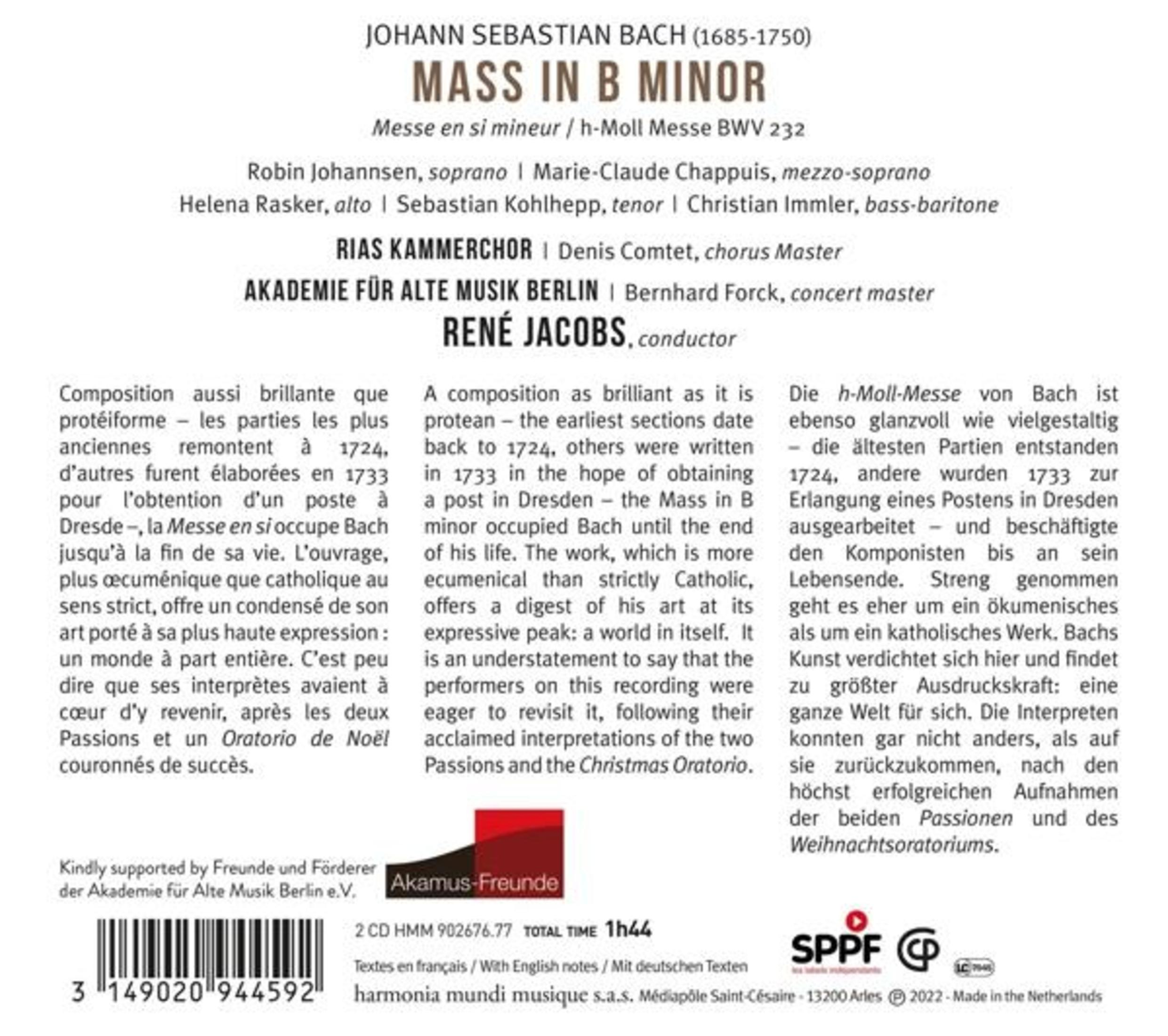 Testo sulla Messa in Si minore di J.S. Bach con interpreti e dettagli.