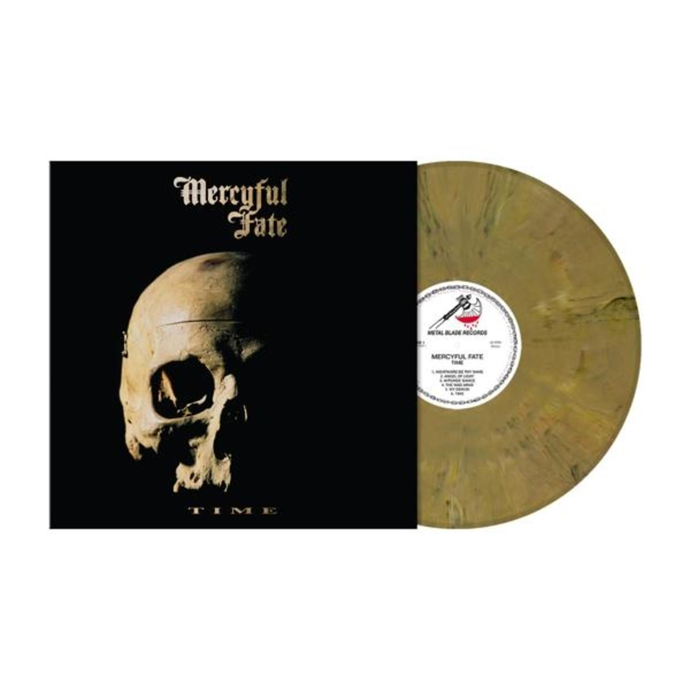 Disco con copertina "Mercyful Fate Time" e vinile color oro.