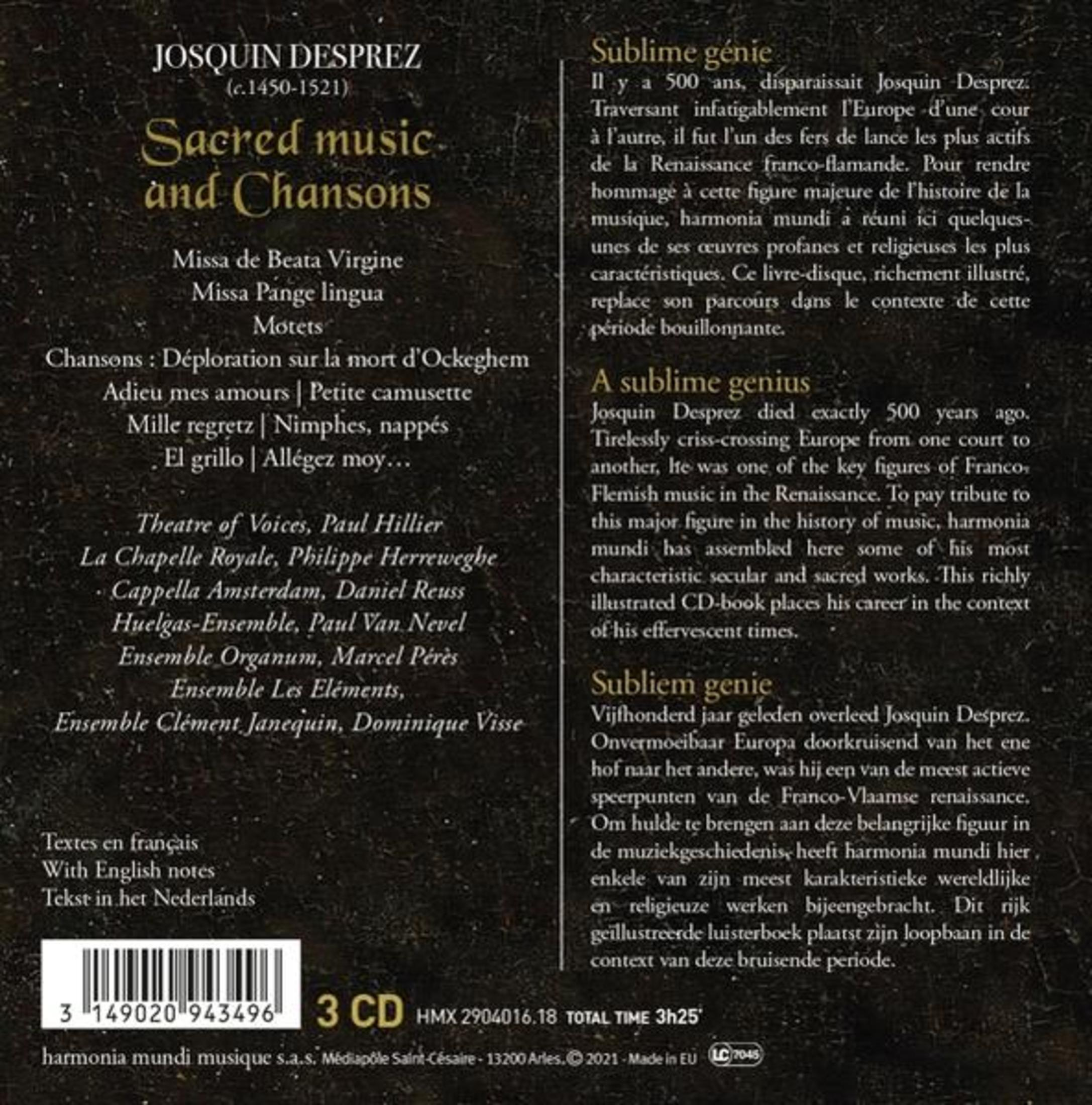 CD-Book: Josquin Desprez - Musica Sacra e Chansons. Codice a barre e info.