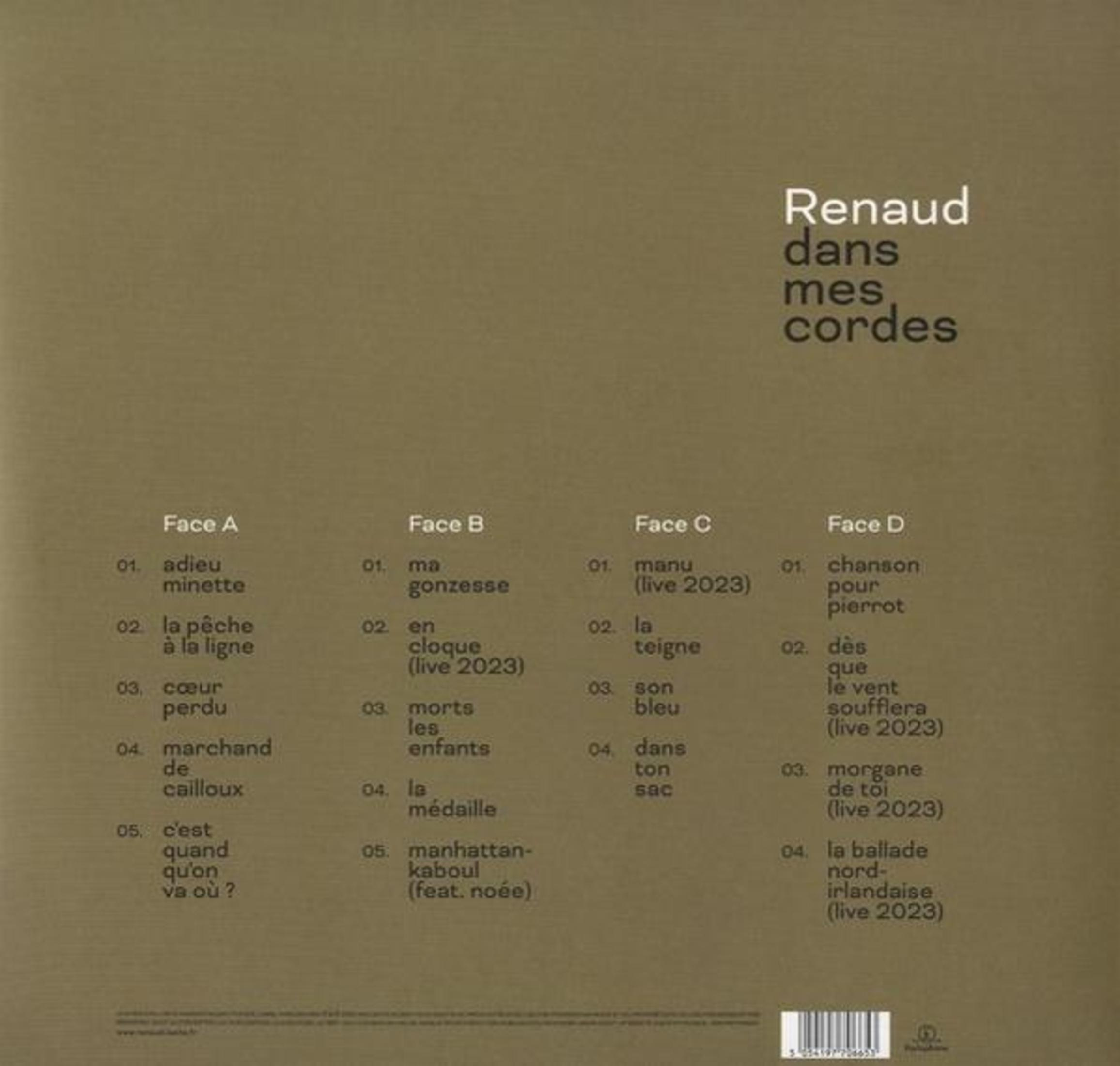 Copertina album con tracklist. Renaud dans mes cordes.