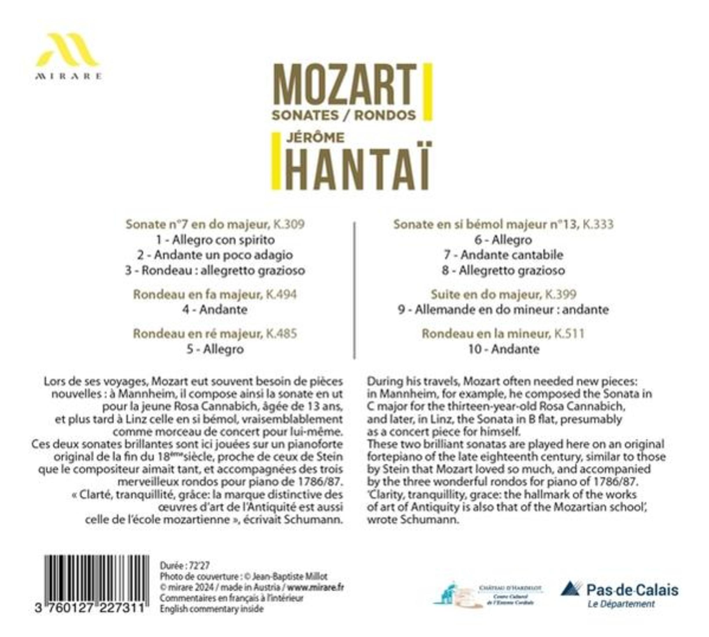 Copertina della registrazione Sonate e Rondò di Mozart con Jerome Hantai.