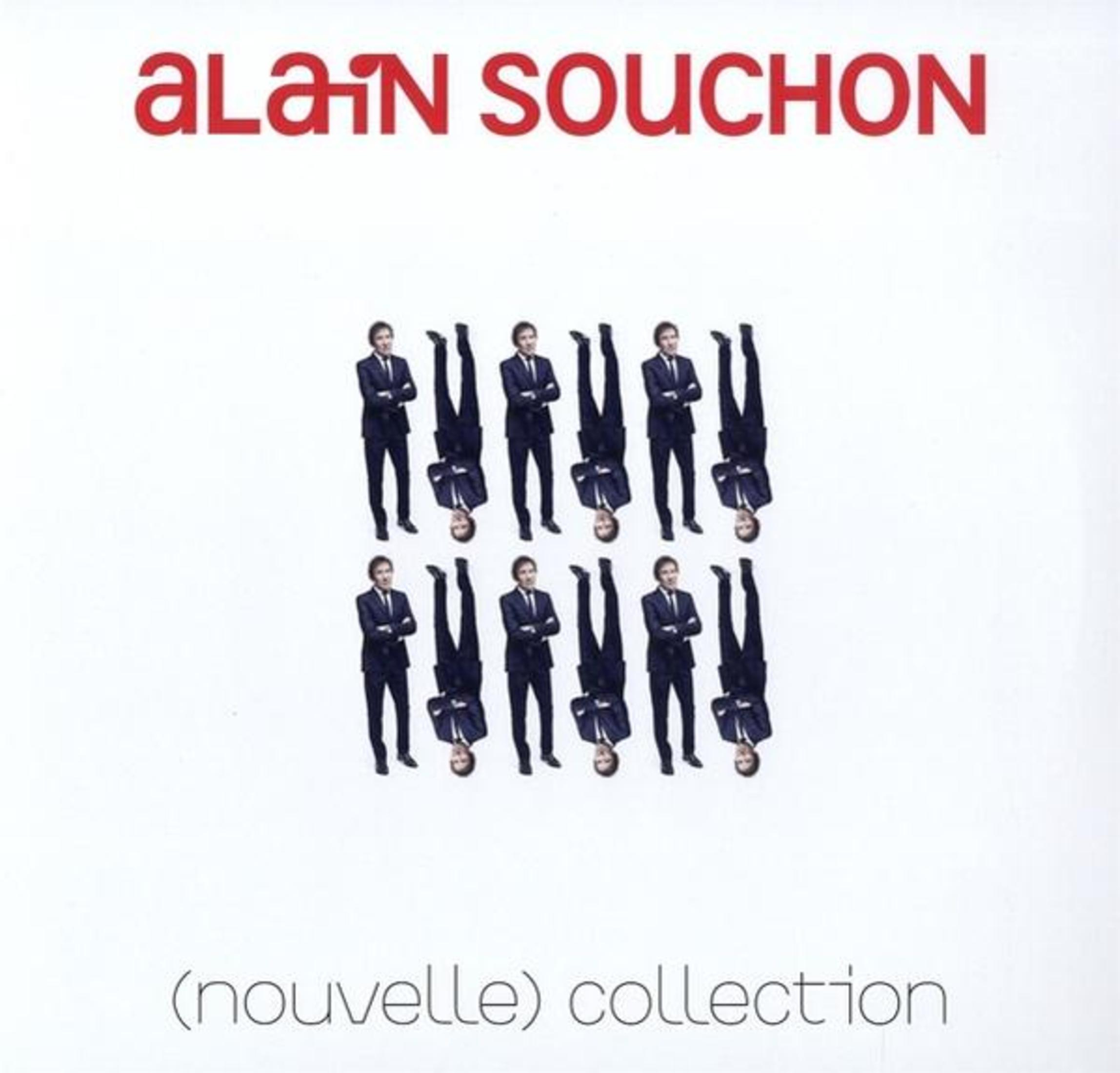 Rosso "ALAIN SOUCHON" sopra uomini in abiti scuri, alcuni a testa in giù.