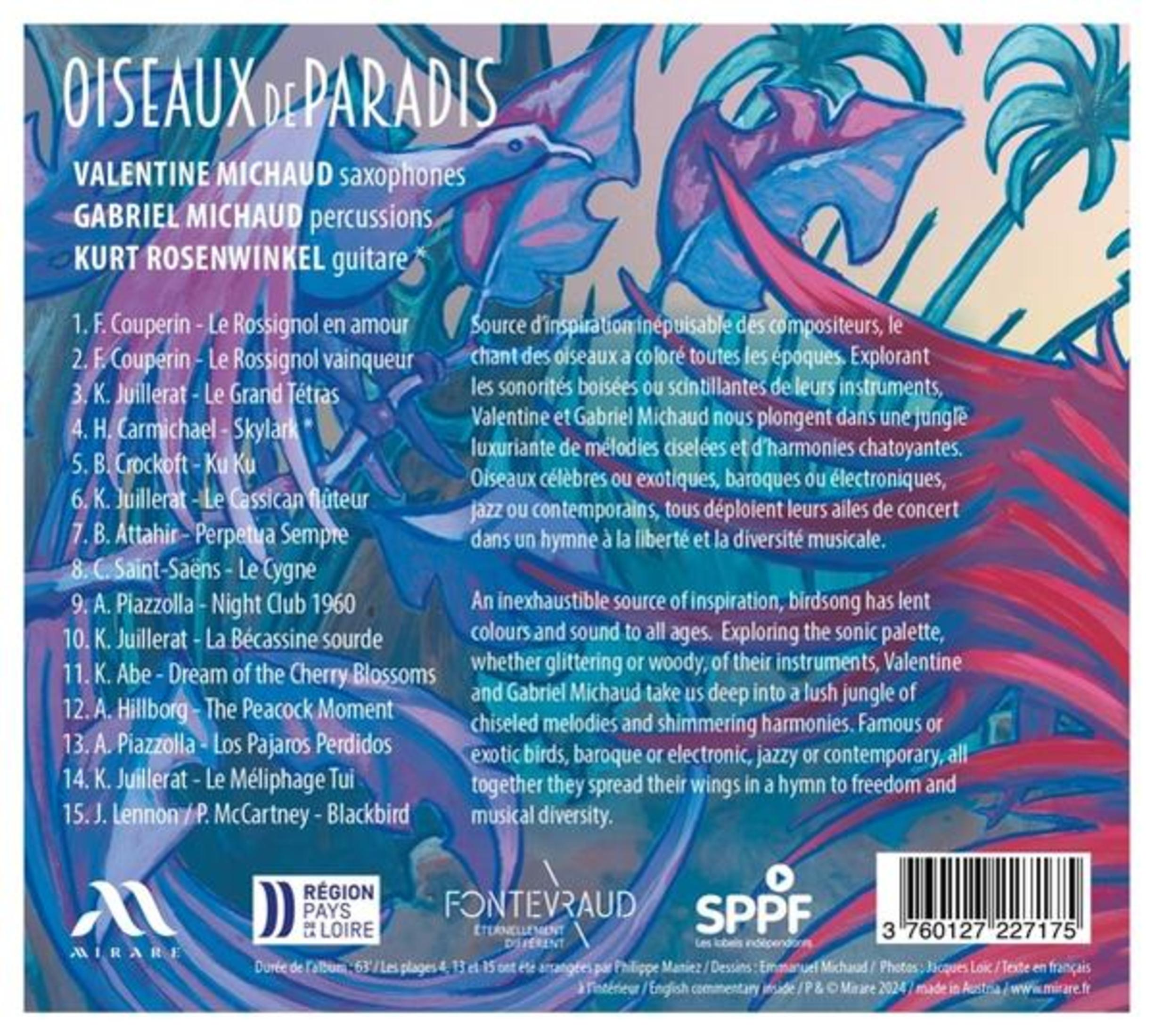 Copertina album "Oiseaux de Paradis", nomi musicisti e lista brani.