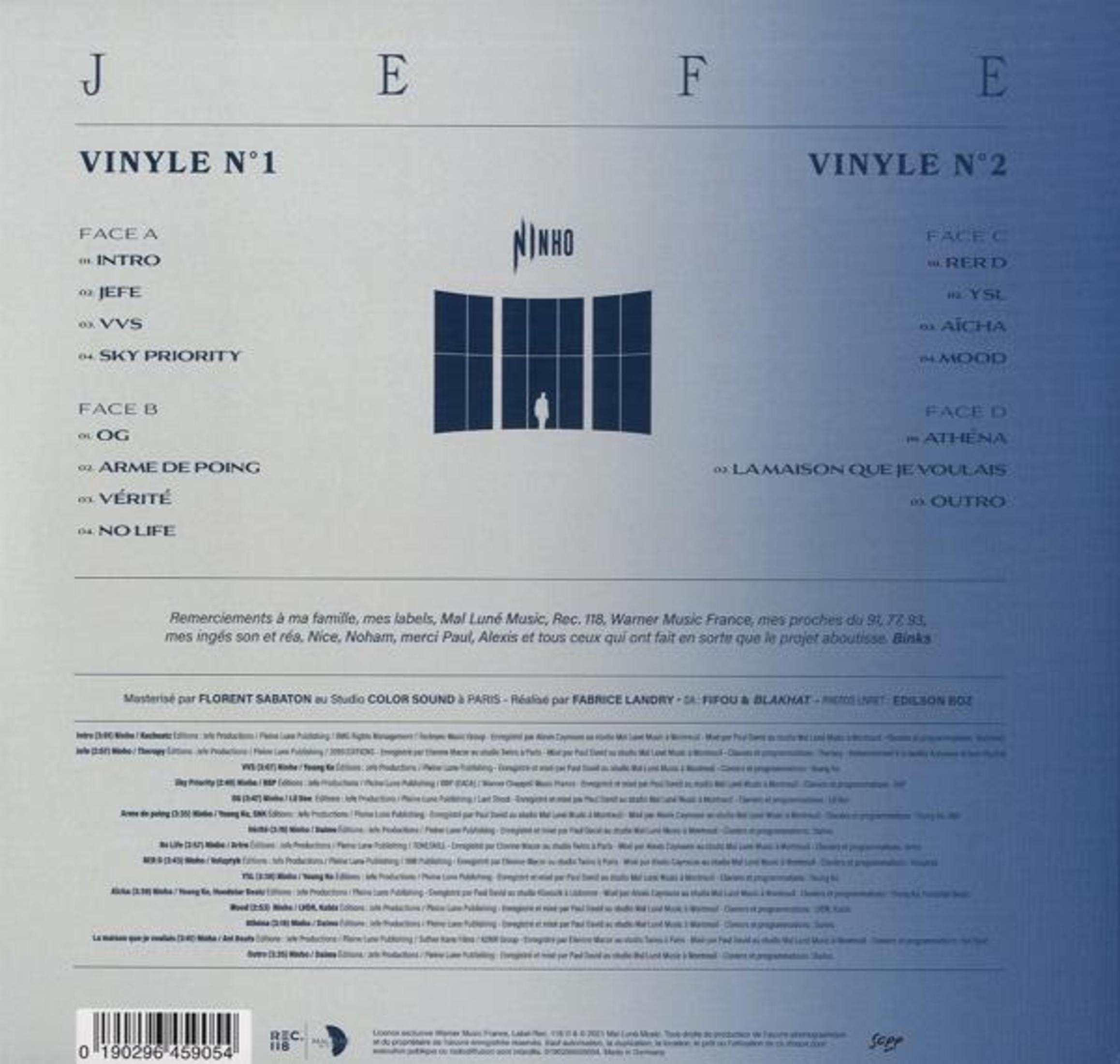 Copertina dell'album con elenchi tracce per Vinile N°1 e N°2, crediti e codice a barre.