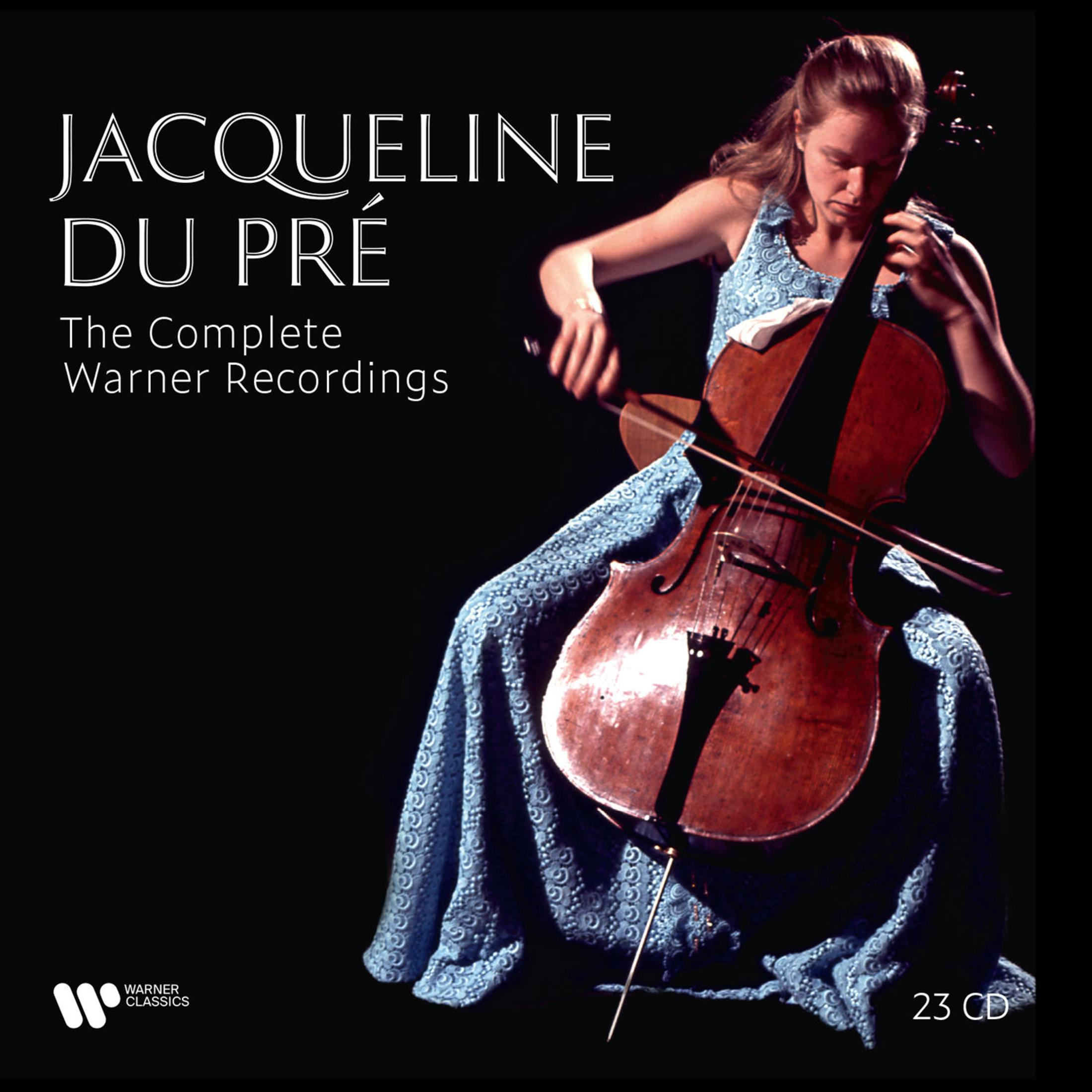 Jacqueline du Pre suona il violoncello in un abito blu. "The Complete Warner Recordings" 23 CD.