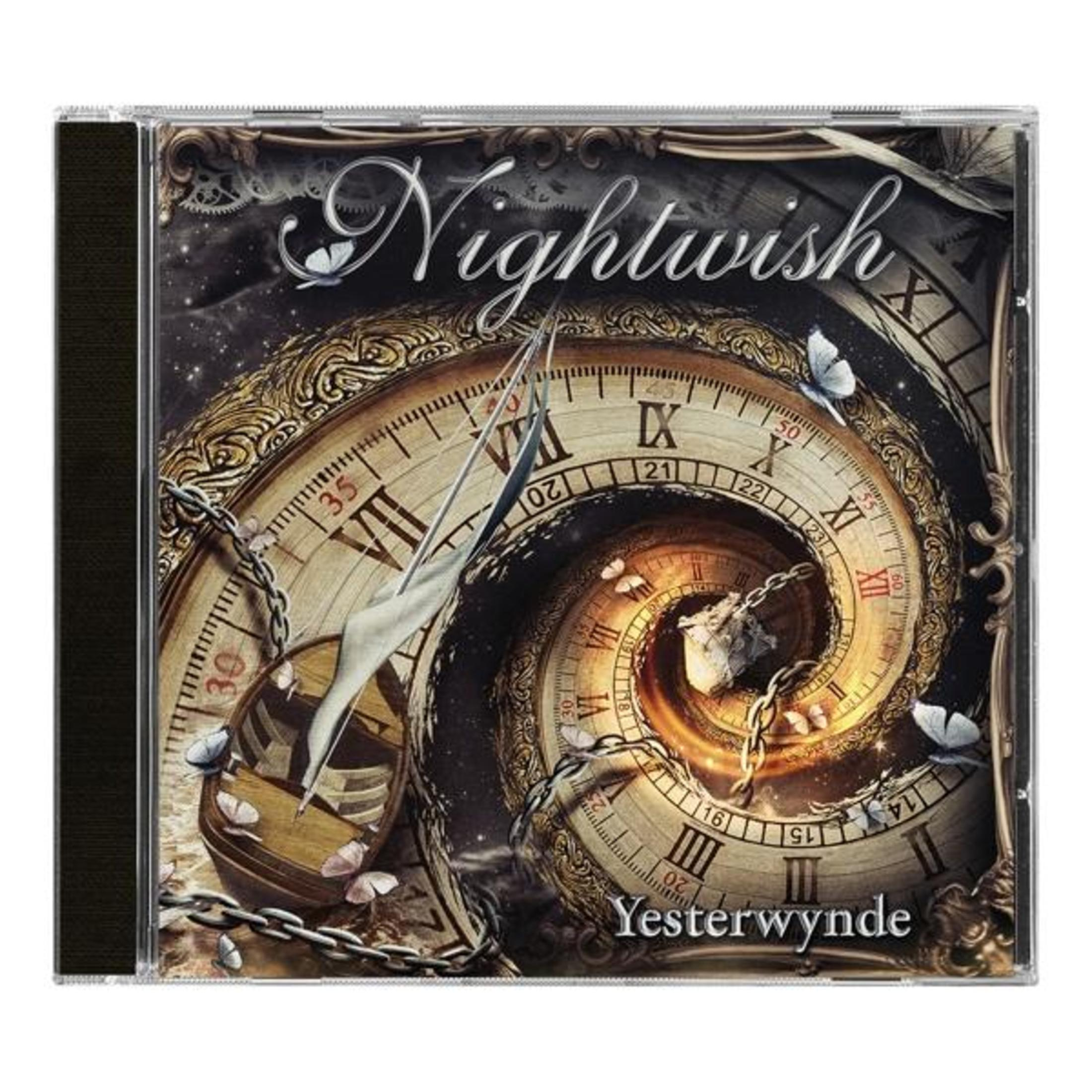 Copertina CD con quadrante a spirale, farfalle e testo Nightwish.