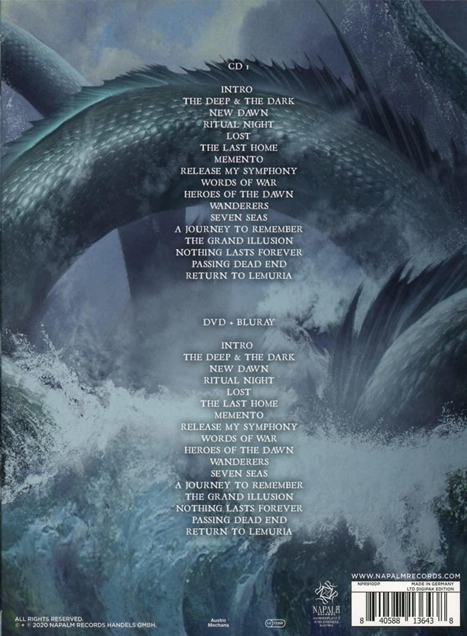 Een zeemonster in water met albumtracklist.