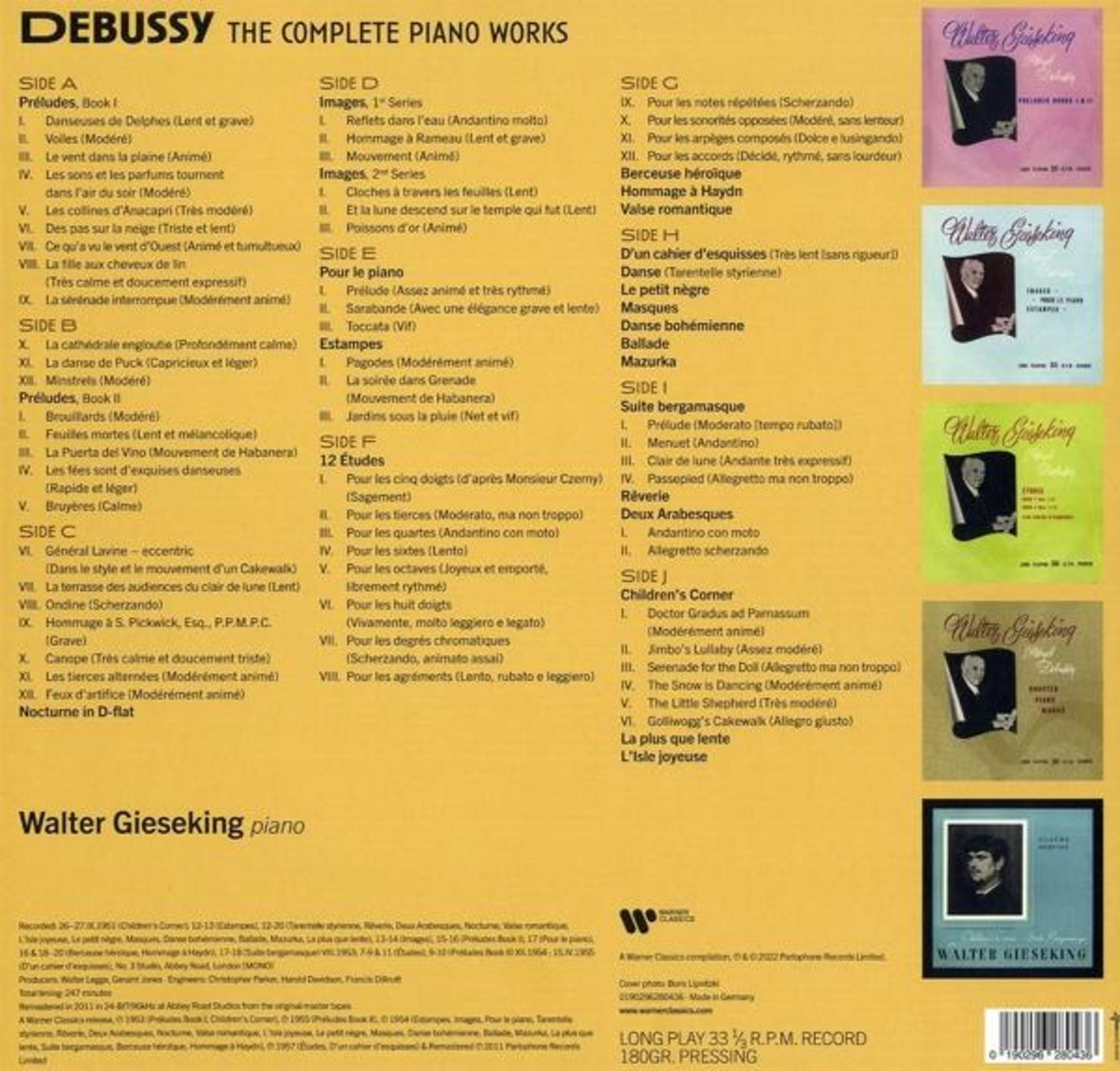 Albumhoes voor Debussy's Complete Piano Works met Walter Gieseking.