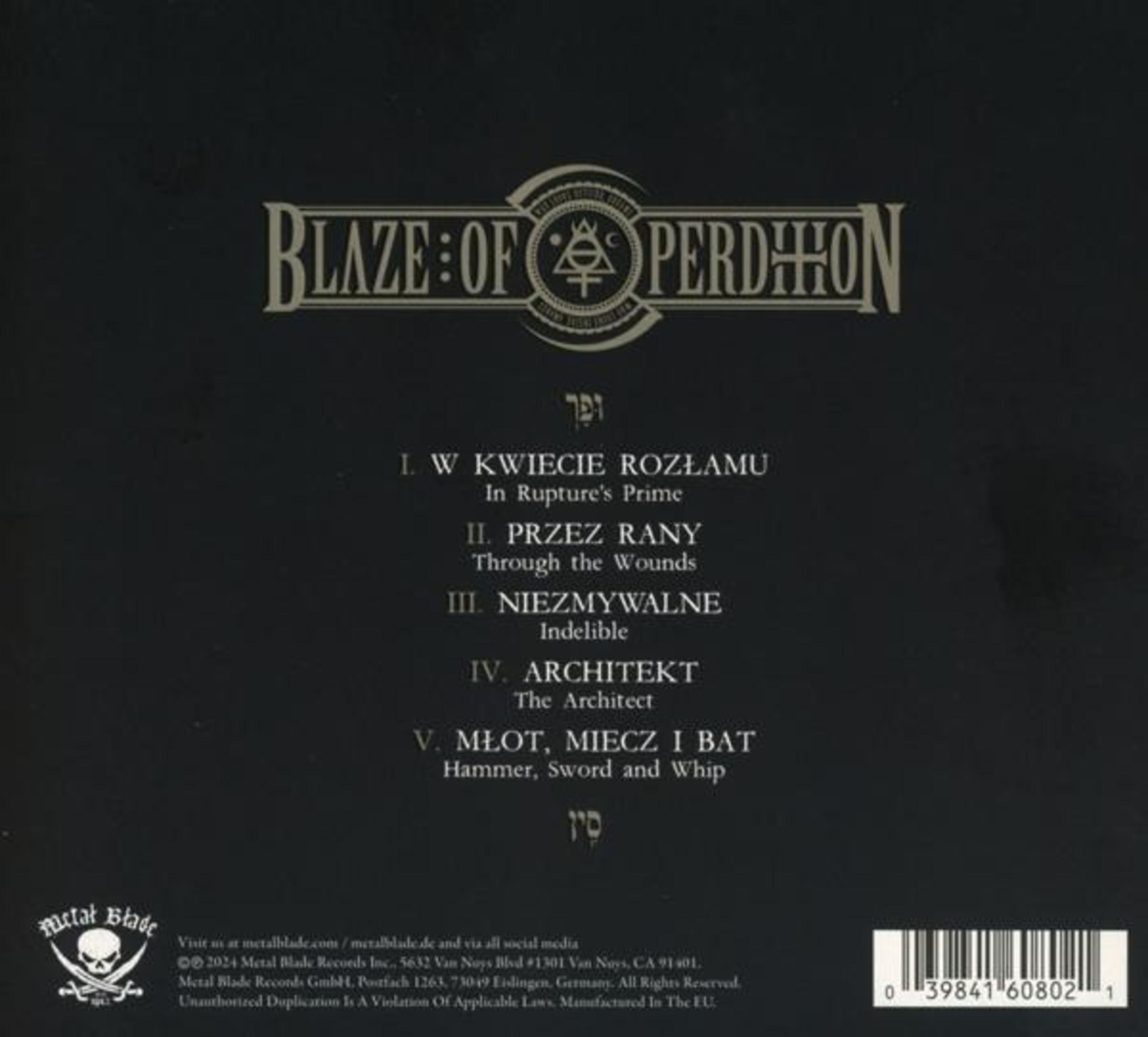 Copertina dell'album con il nome della band Blaze of Perdition e un elenco tracce.