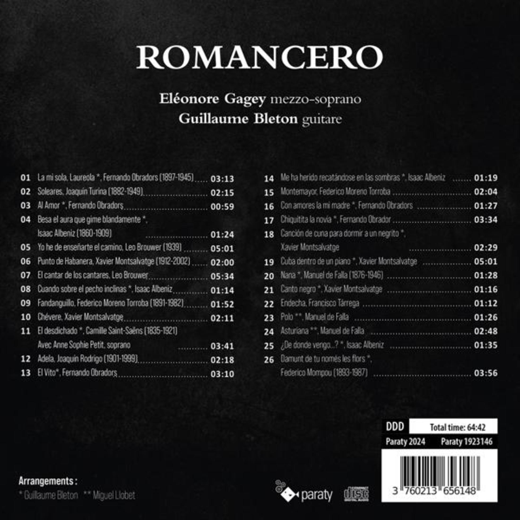 Copertina dell'album con elenco canzoni. Il titolo ROMANCERO è in alto.