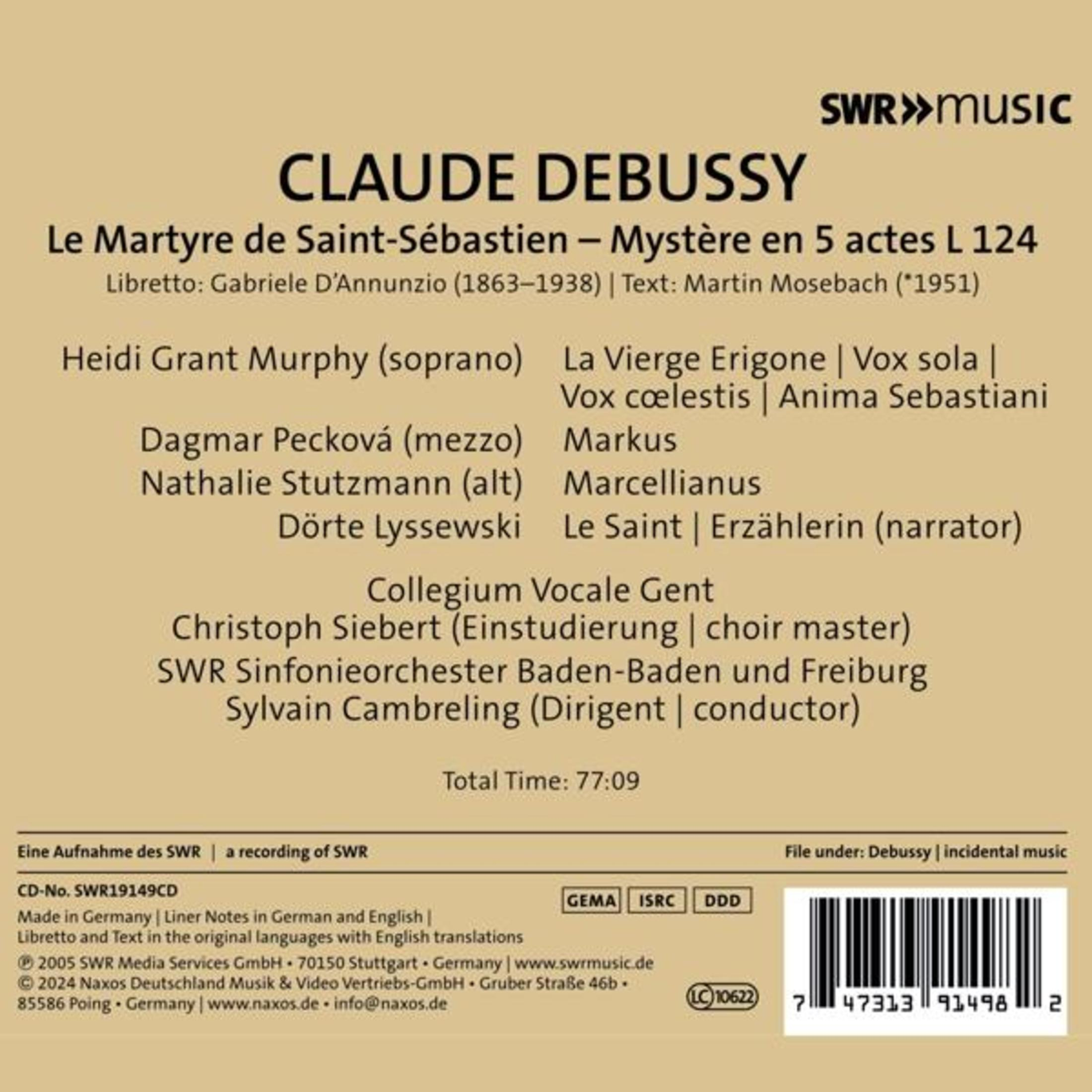 Copertina album con Claude Debussy, titolo, solisti e logo SWR Music.