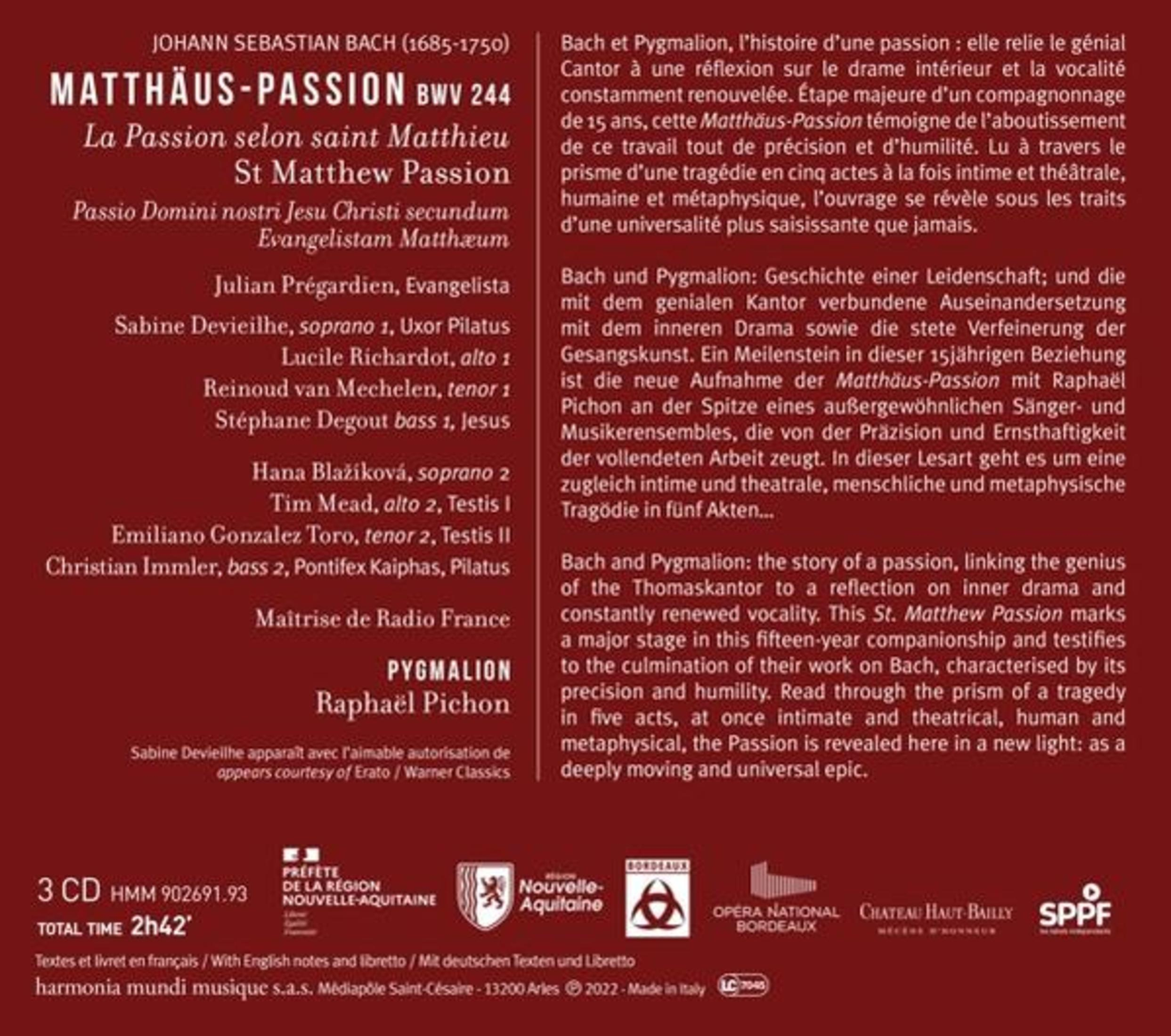 Copertina con titoli, nomi e testi della Passione secondo Matteo di Bach.