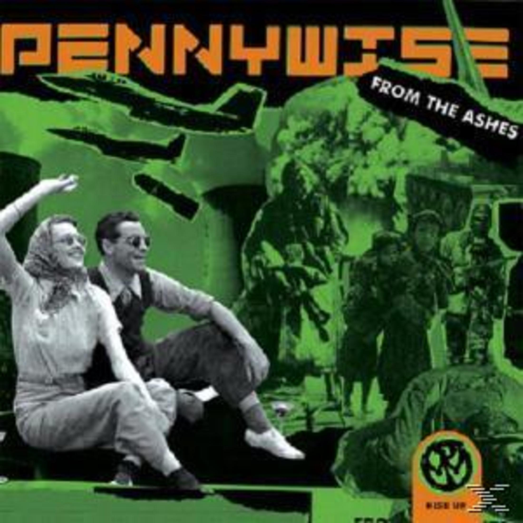 Copertina album Pennywise con jet, figure militari e una coppia in primo piano.