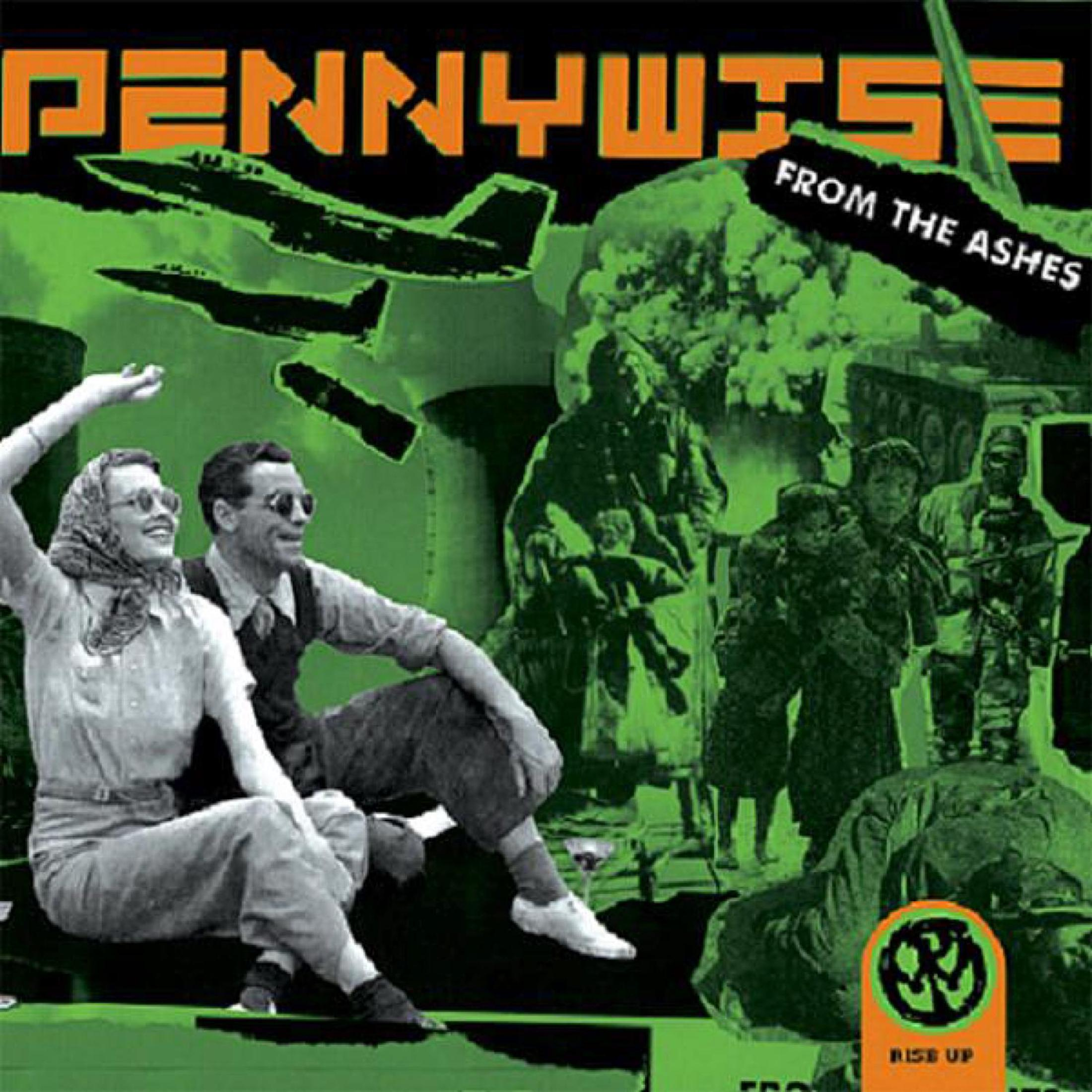 Copertina album Pennywise con jet, carro armato e persone in verde e nero.